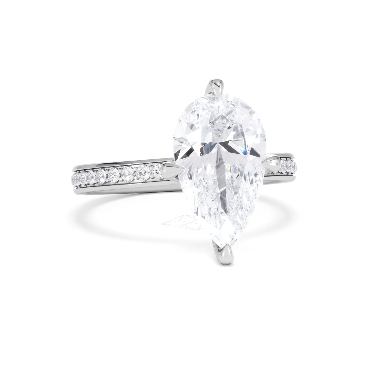 Origin Twist 3.00ct Pear Cut Lab Diamond Solitaire Engagement Ring with Side Stones in Platinum - Image 10