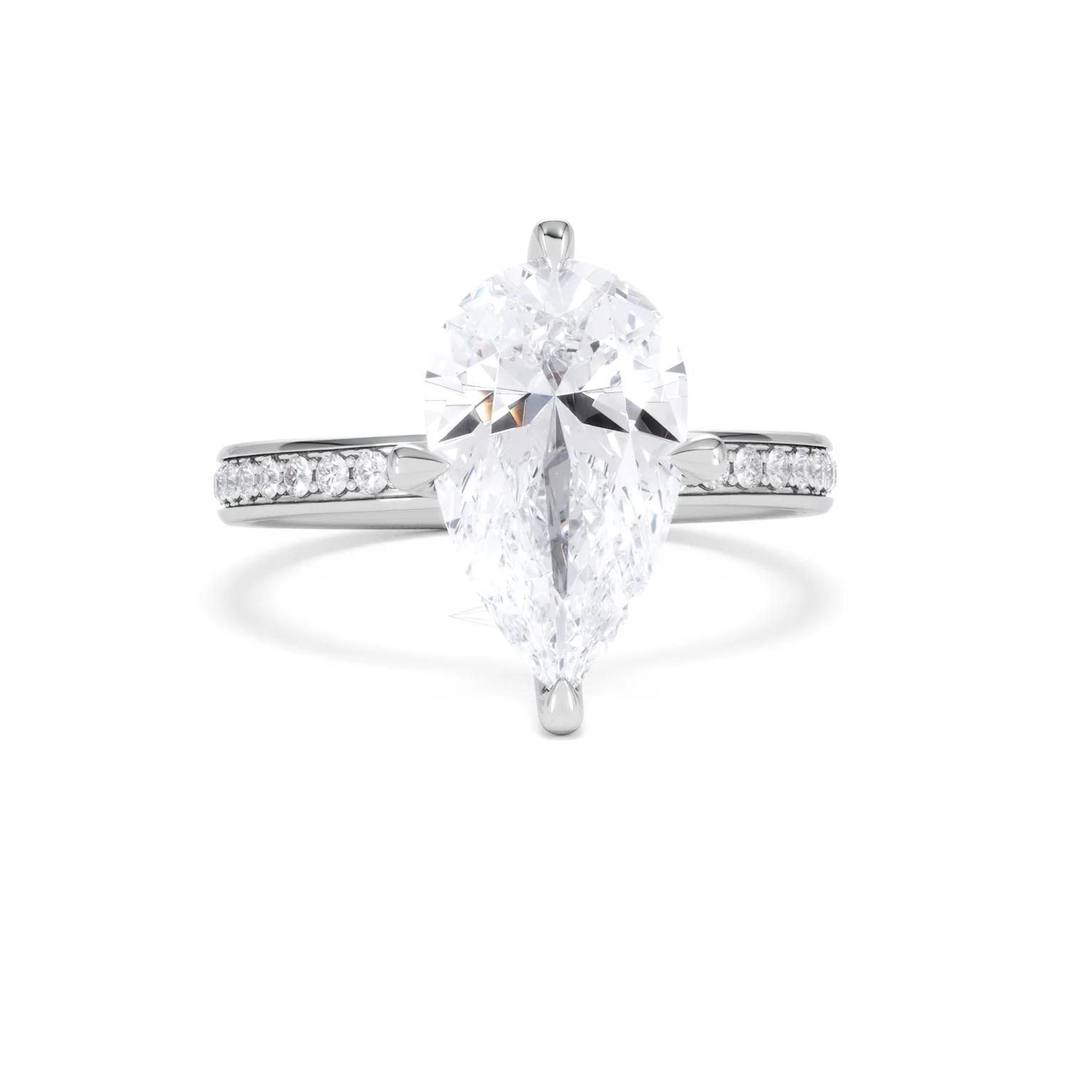 Origin Twist 3.00ct Pear Cut Lab Diamond Solitaire Engagement Ring with Side Stones in Platinum - Image 8