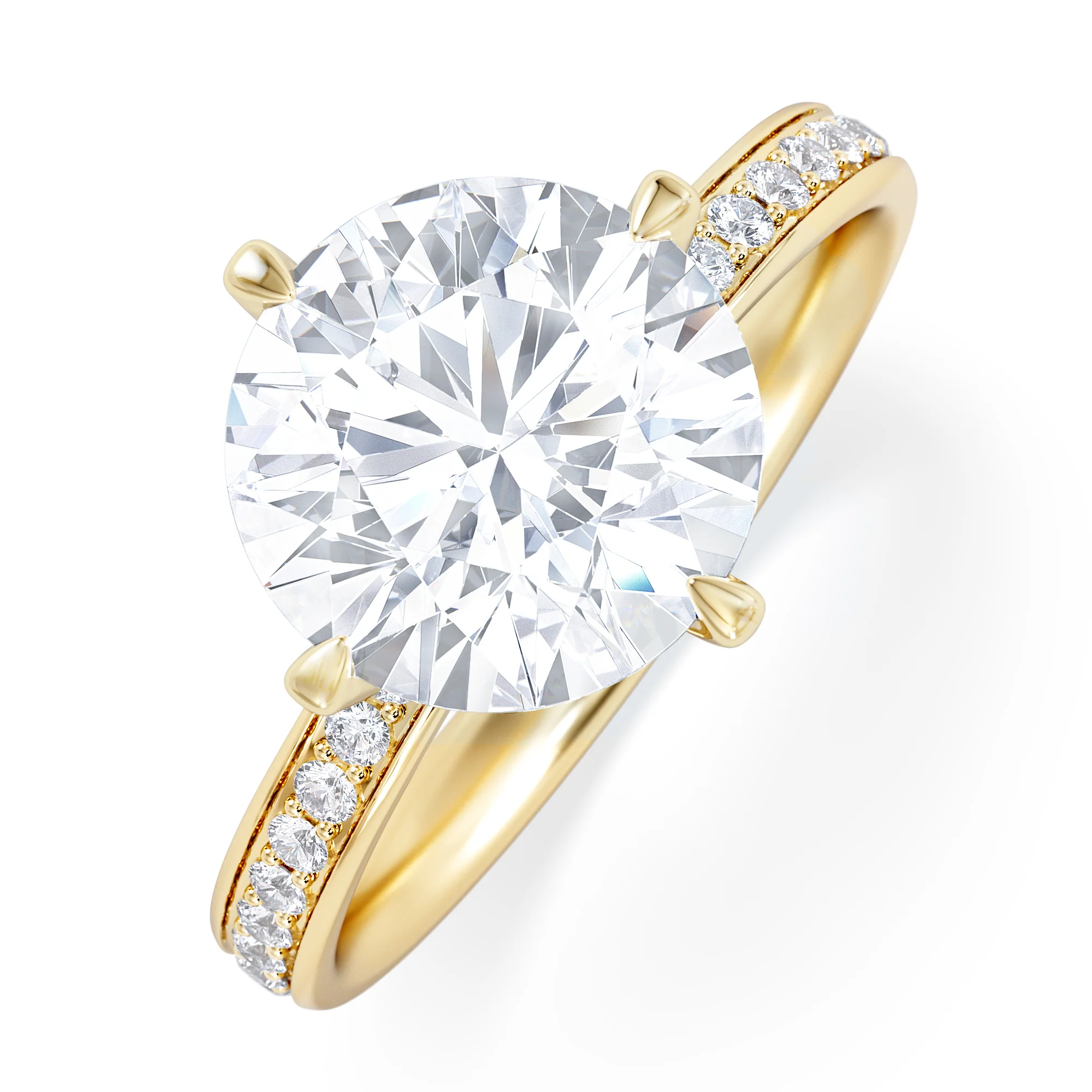 Origin Twist 3.00ct Round Cut Lab Diamond Solitaire Engagement Ring with Side Stones in 18K Yellow Gold