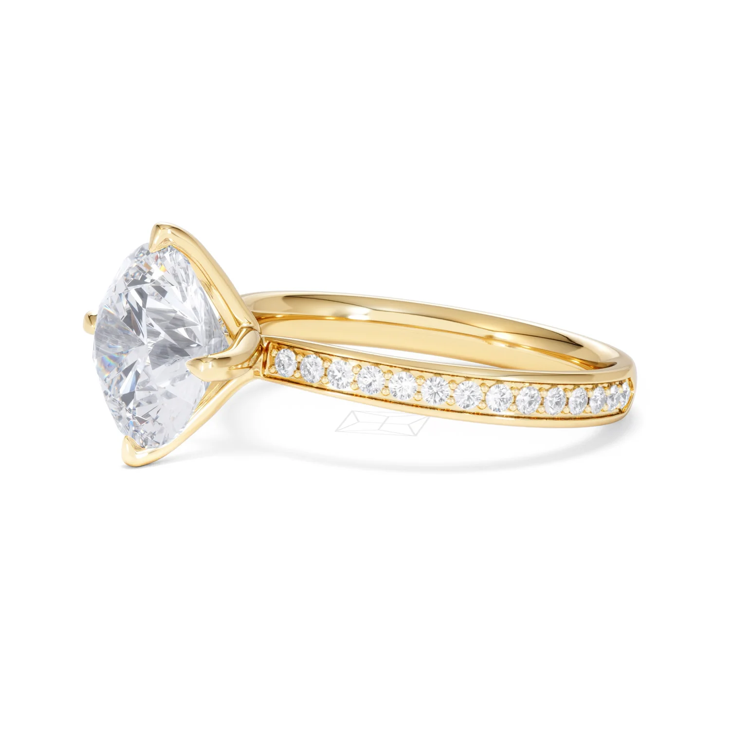 Origin Twist 3.00ct Round Cut Lab Diamond Solitaire Engagement Ring with Side Stones in 18K Yellow Gold - Image 74