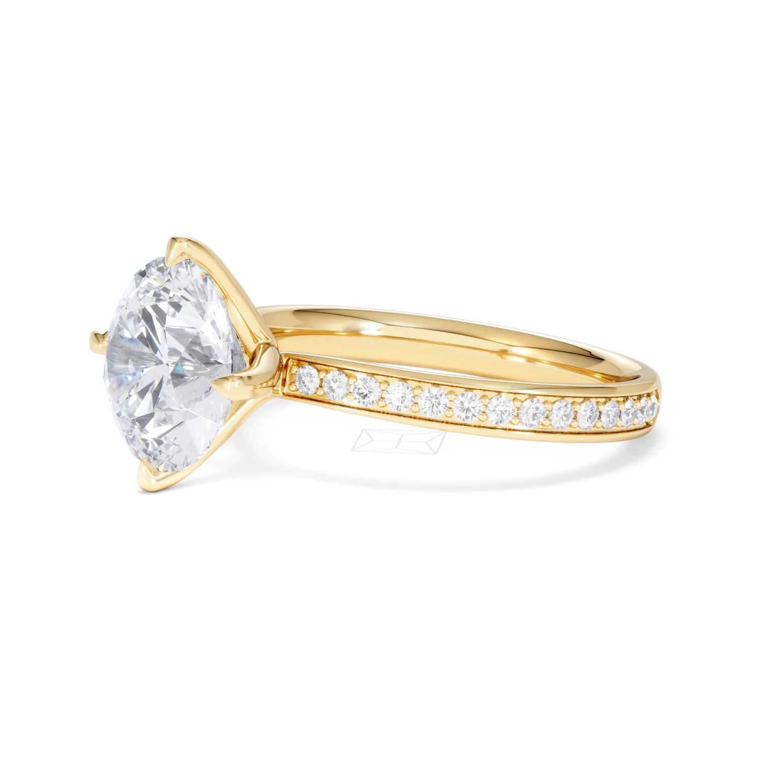 Origin Twist 3.00ct Round Cut Lab Diamond Solitaire Engagement Ring with Side Stones in 18K Yellow Gold - Image 75