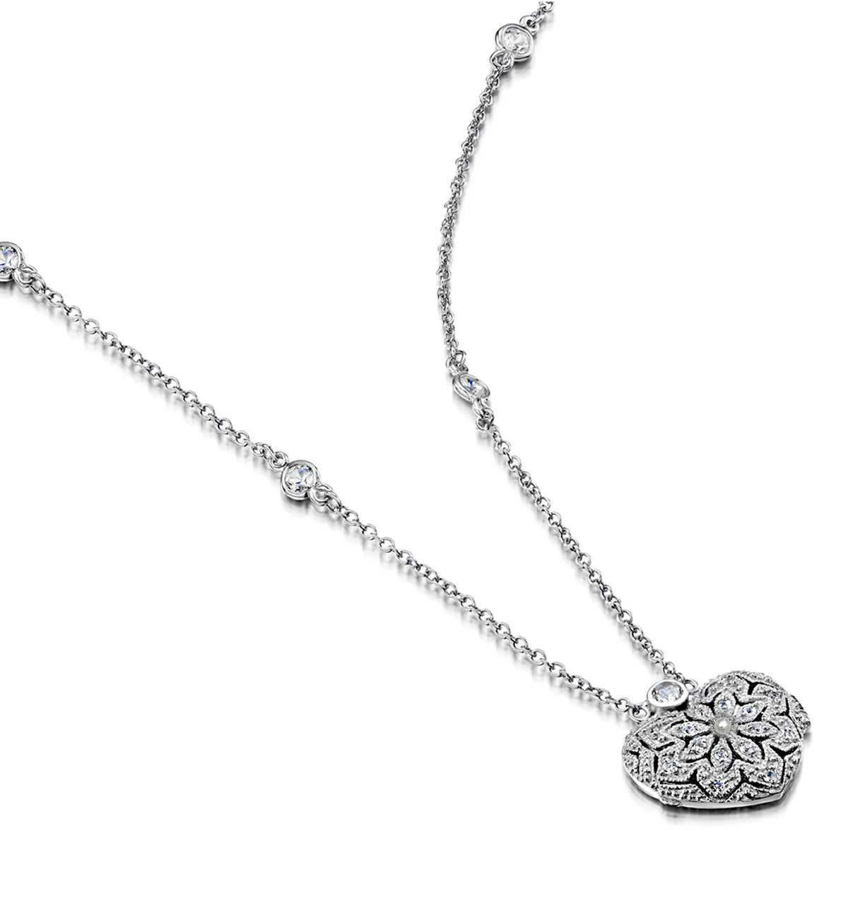 Pearl June Birthstone Vintage Locket Necklace White Topaz in Silver - Image 3