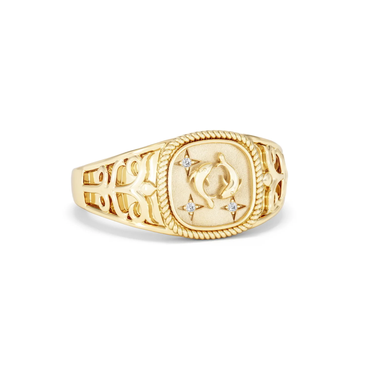 Pisces Zodiac 0.01ct Lab Diamond Signet Ring in 18K Gold Vermeil - Image 11
