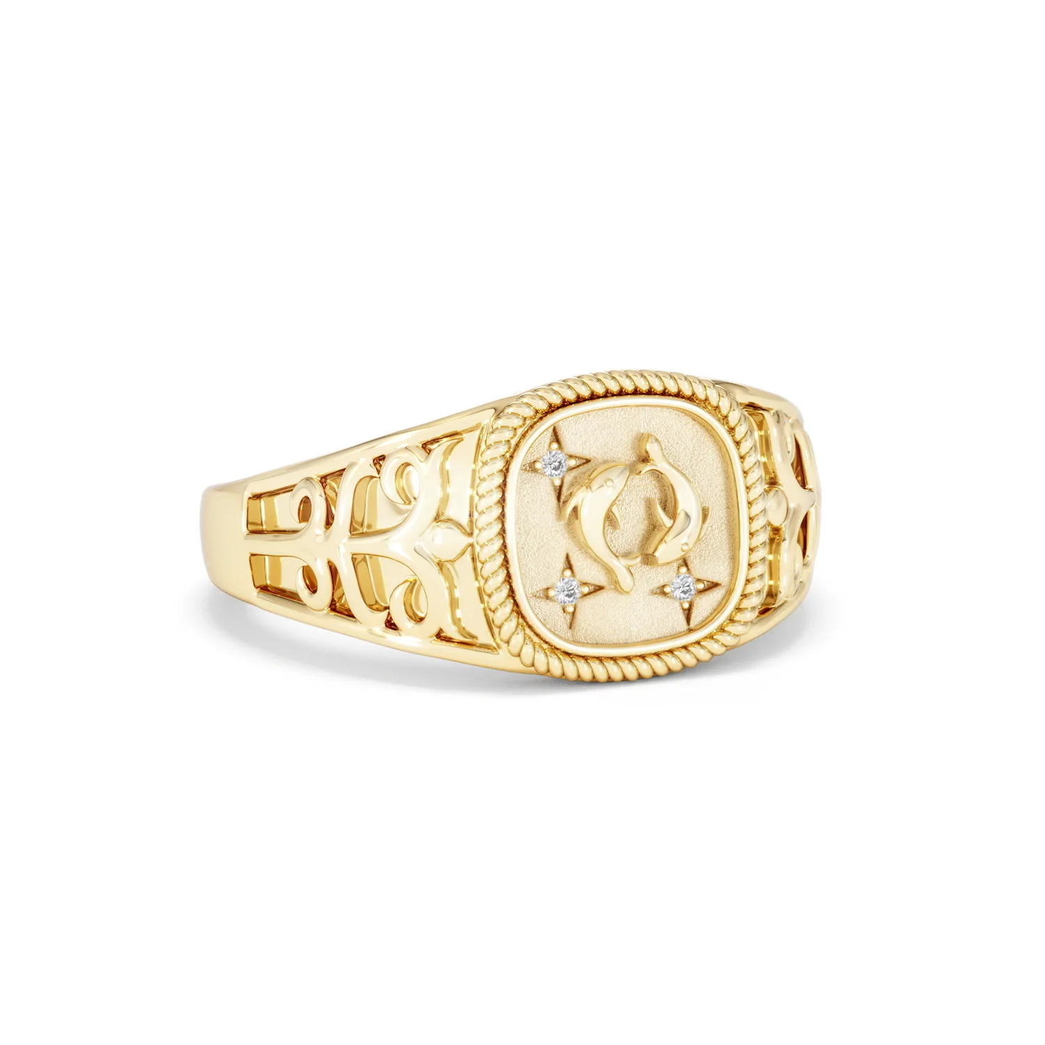 Pisces Zodiac 0.01ct Lab Diamond Signet Ring in 18K Gold Vermeil - Image 12