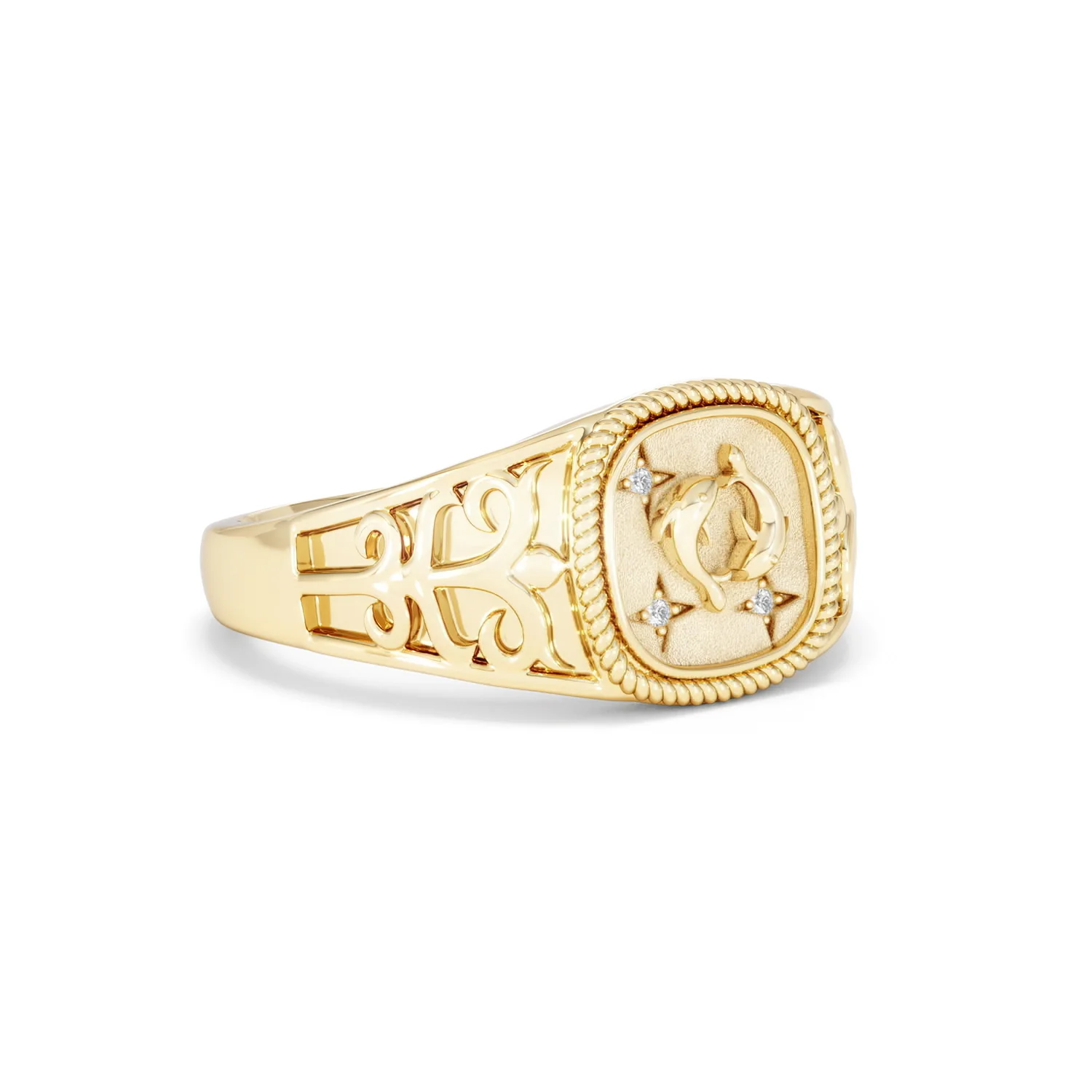 Pisces Zodiac 0.01ct Lab Diamond Signet Ring in 18K Gold Vermeil - Image 15