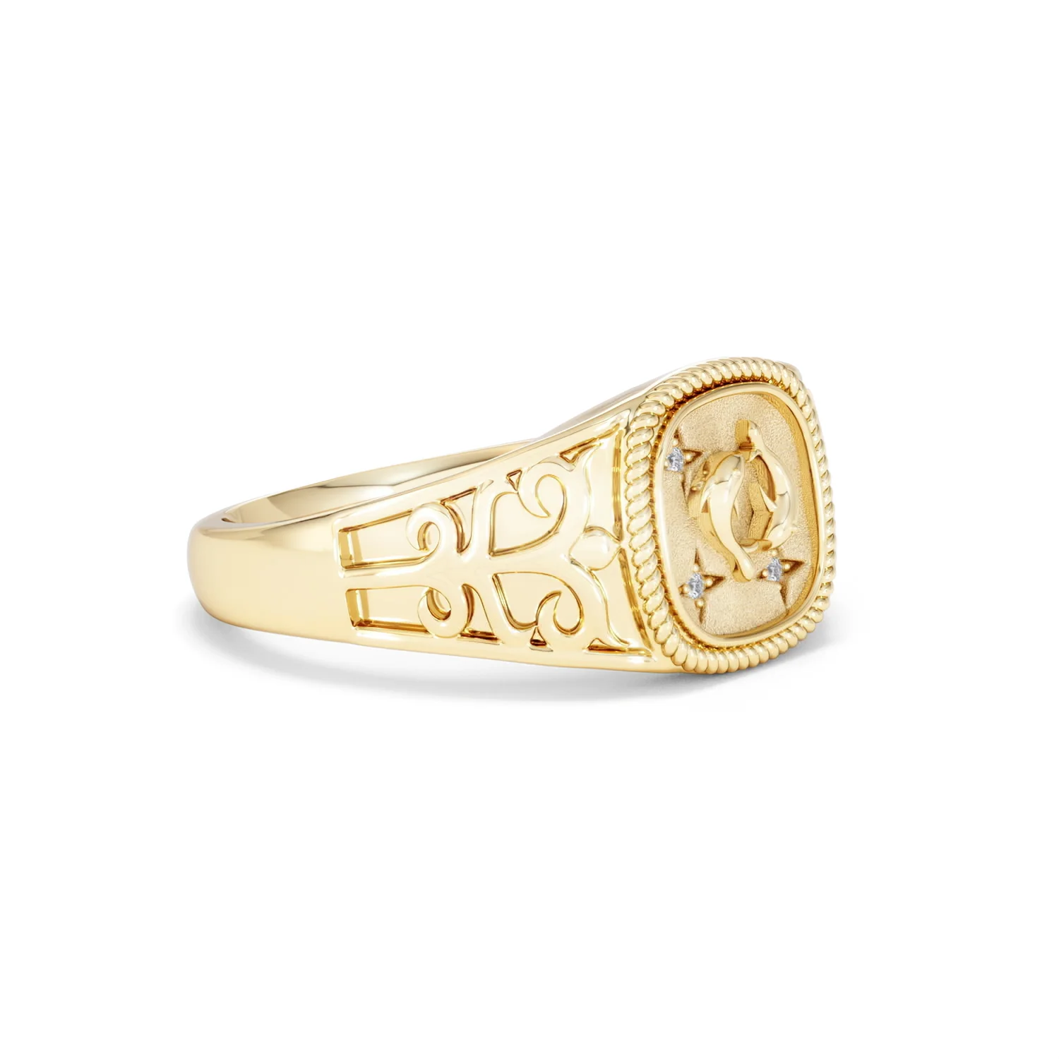 Pisces Zodiac 0.01ct Lab Diamond Signet Ring in 18K Gold Vermeil - Image 18