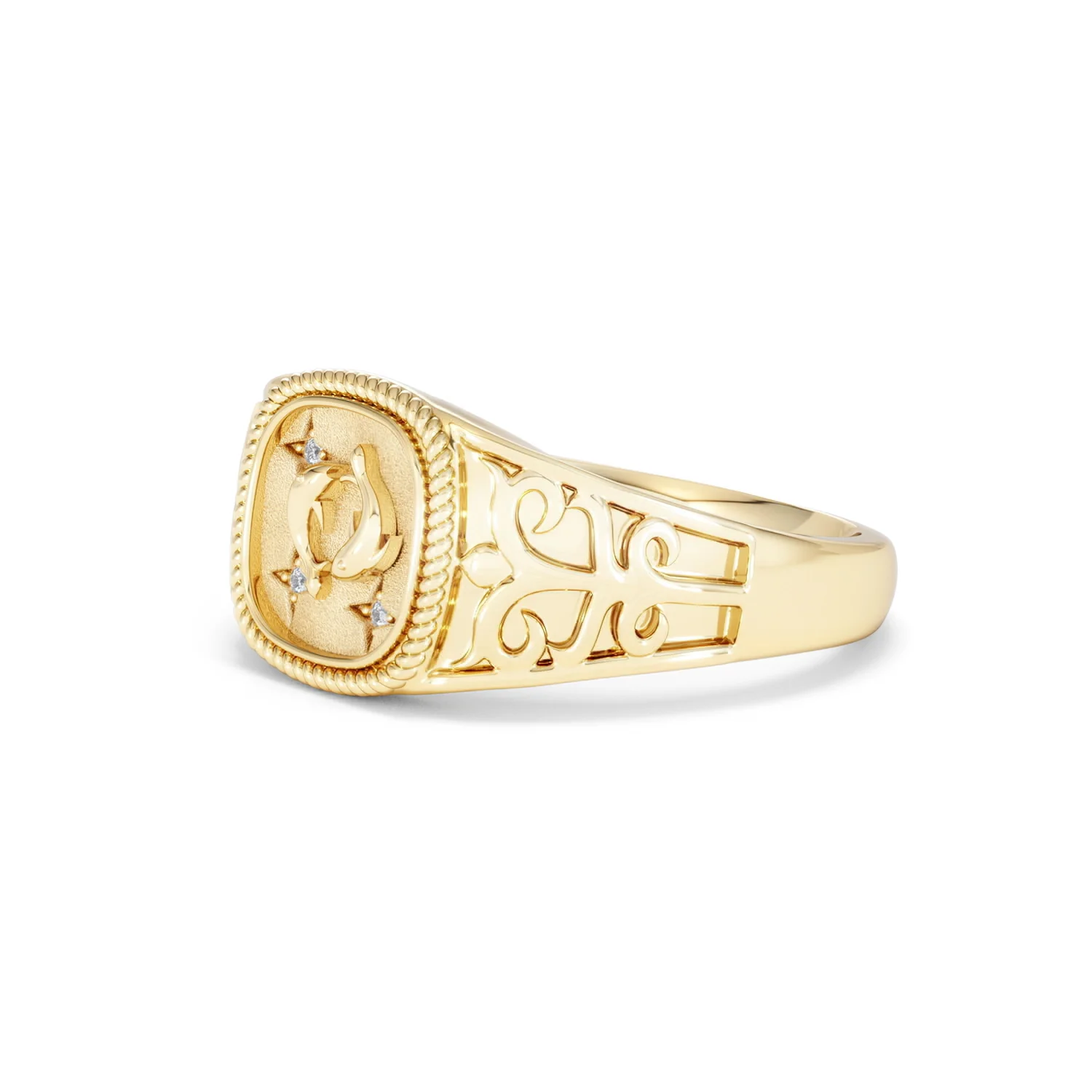 Pisces Zodiac 0.01ct Lab Diamond Signet Ring in 18K Gold Vermeil - Image 76