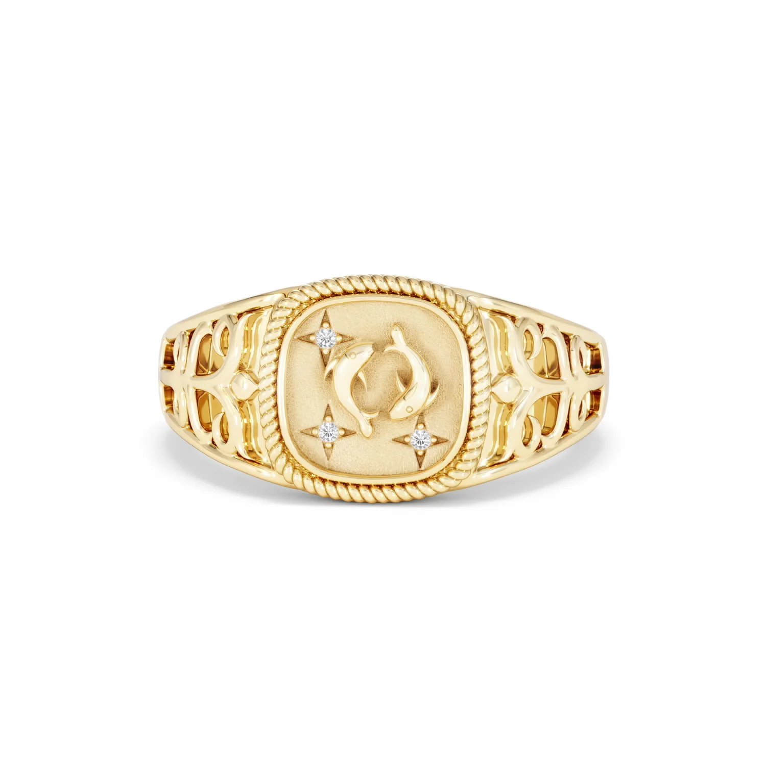 Pisces Zodiac 0.01ct Lab Diamond Signet Ring in 18K Gold Vermeil - Image 86