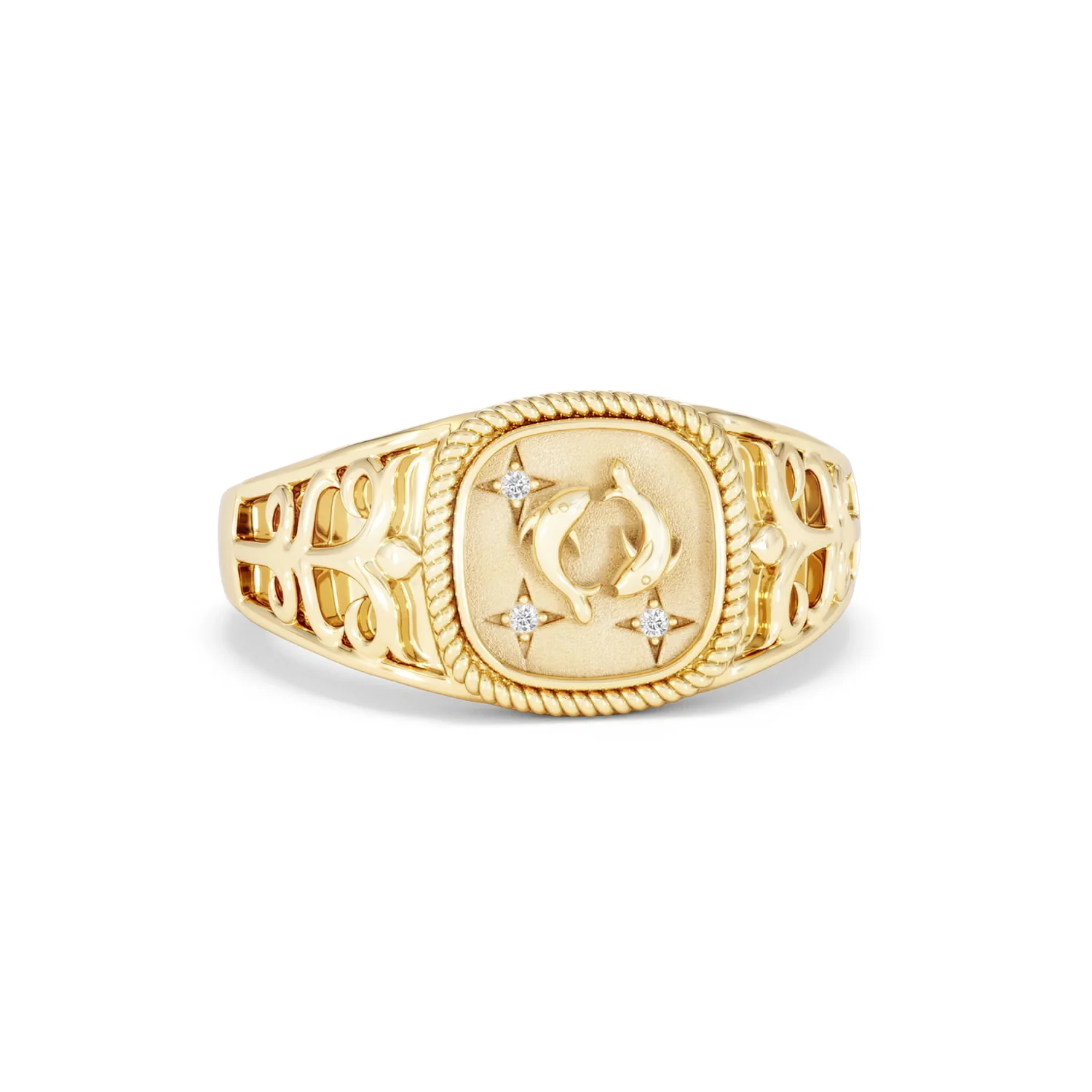 Pisces Zodiac 0.01ct Lab Diamond Signet Ring in 18K Gold Vermeil - Image 9