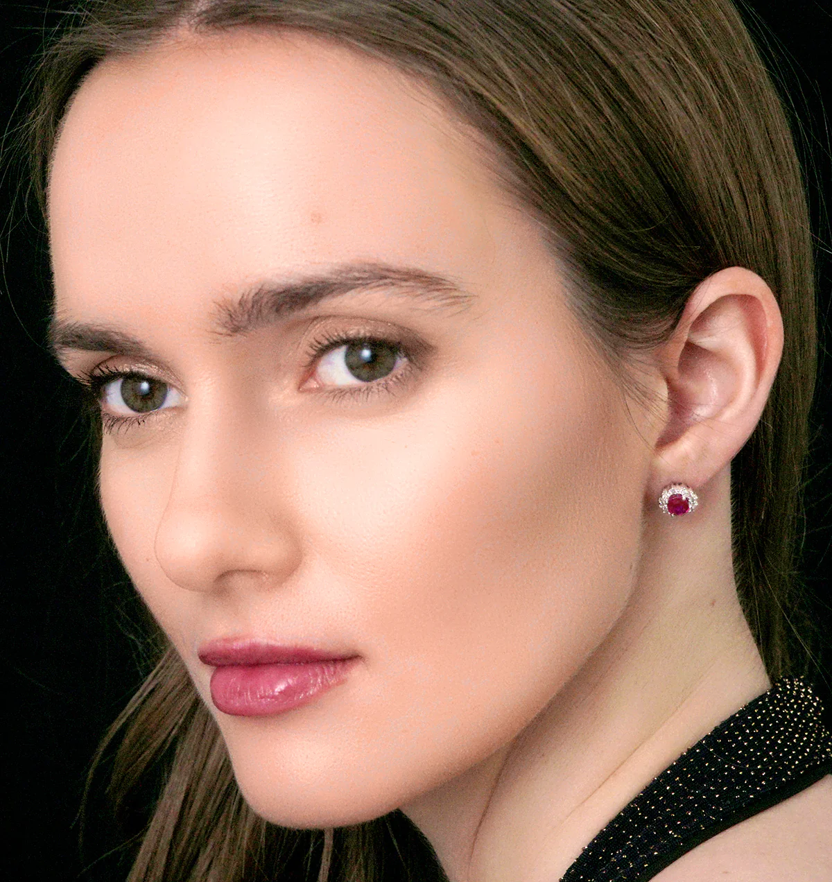 Ruby and Diamond Cluster Earrings 7 x 5mm in 18K White Gold - Image 3