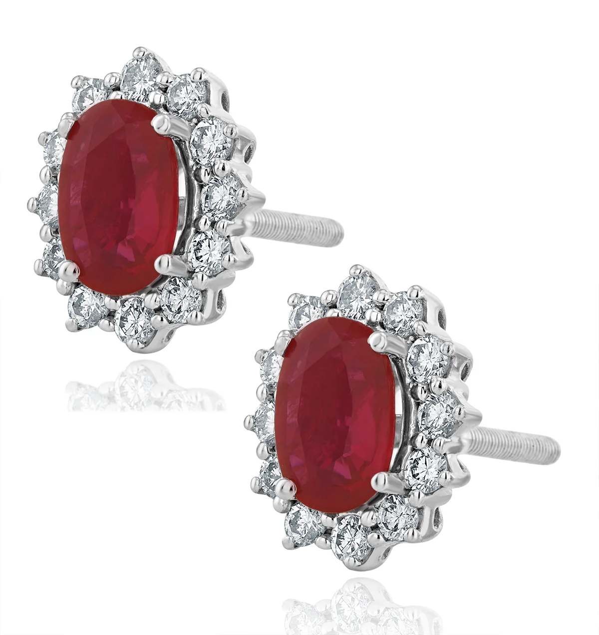 Ruby and Diamond Cluster Earrings 7 x 5mm in 18K White Gold - Image 4