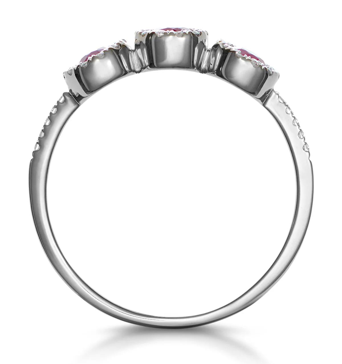 Ruby and Lab Diamond Halo Trilogy Ring 9K White Gold - Asteria - Image 3