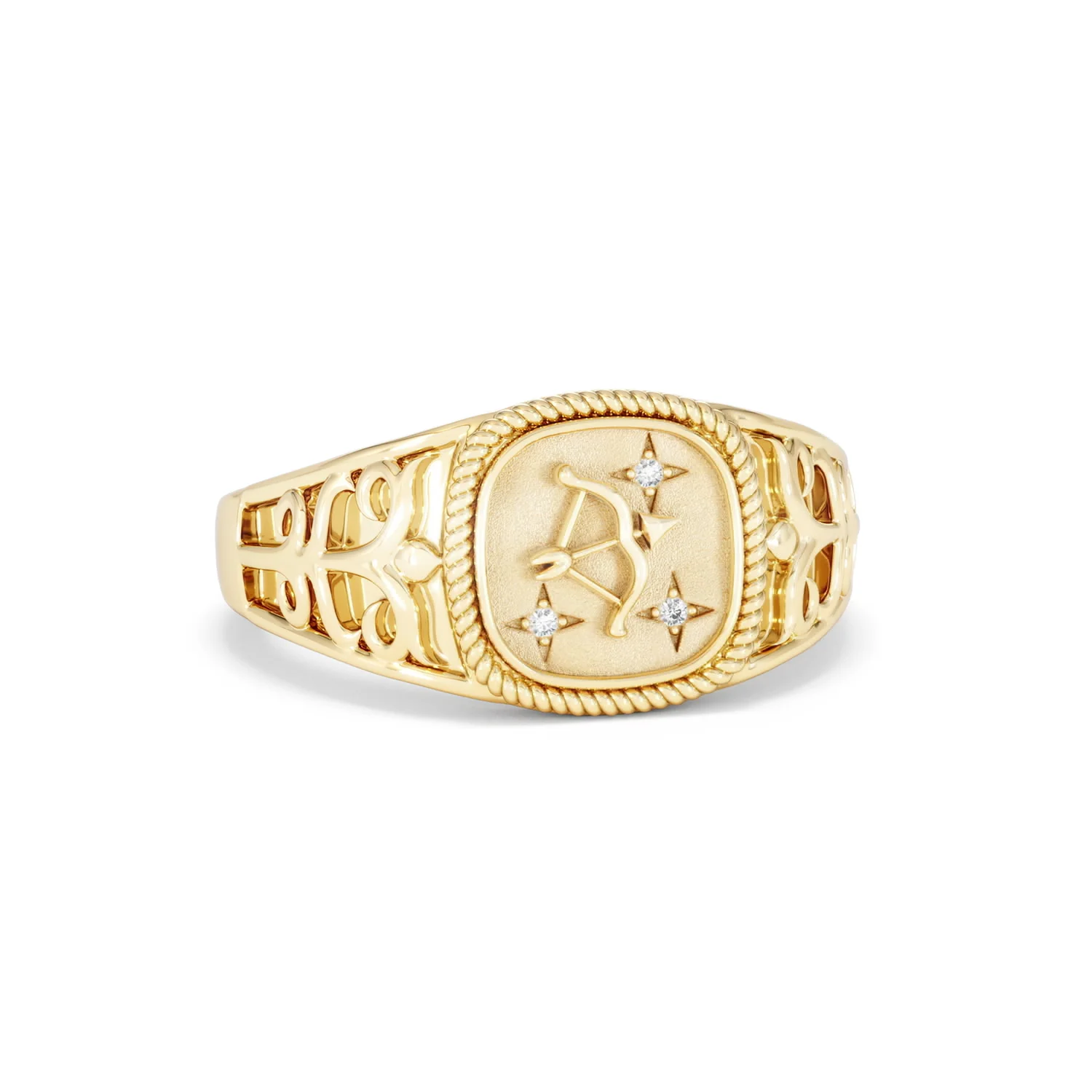 Sagittarius Zodiac 0.01ct Lab Diamond Signet Ring in 18K Gold Vermeil - Image 10