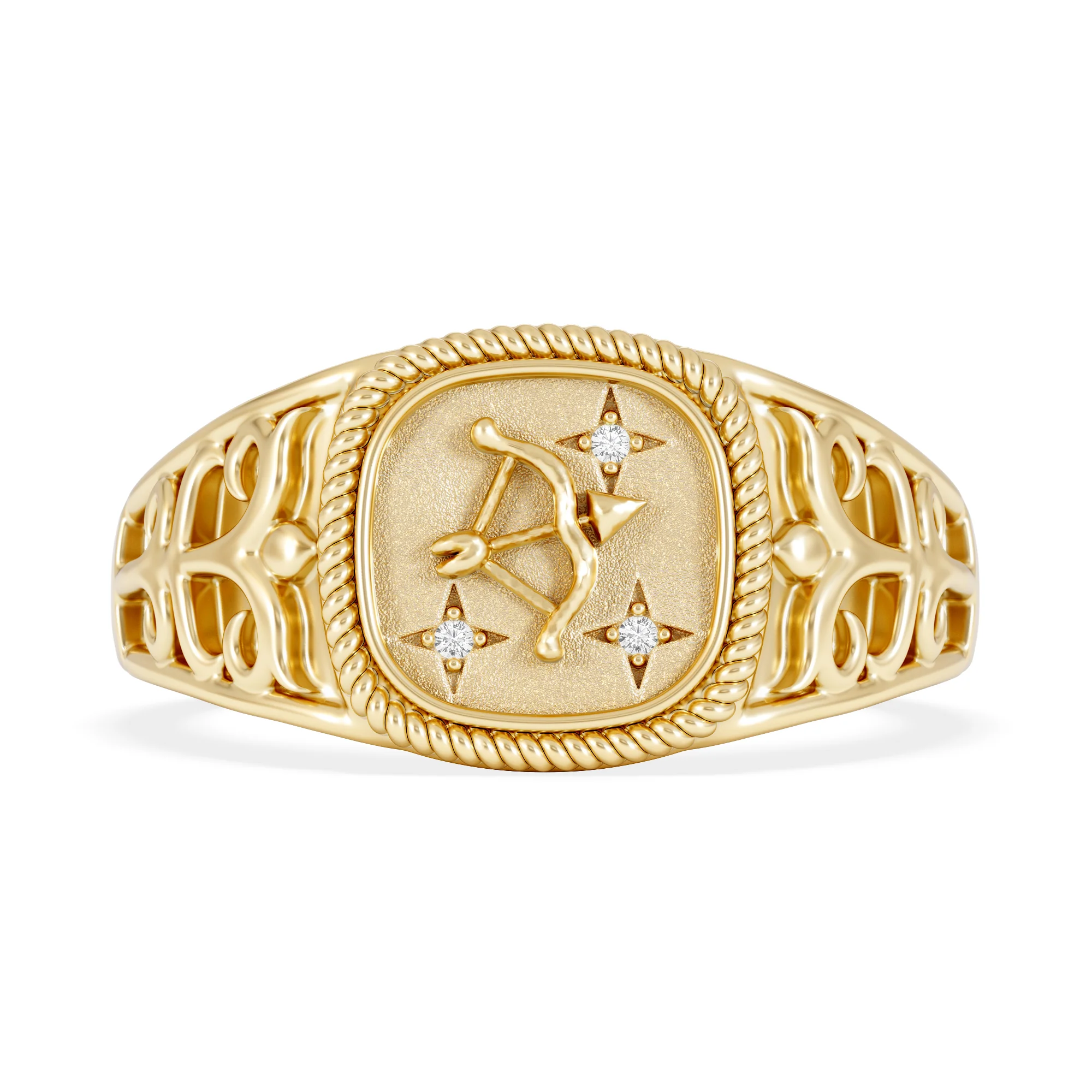Sagittarius Zodiac 0.01ct Lab Diamond Signet Ring in 18K Gold Vermeil - Image 6