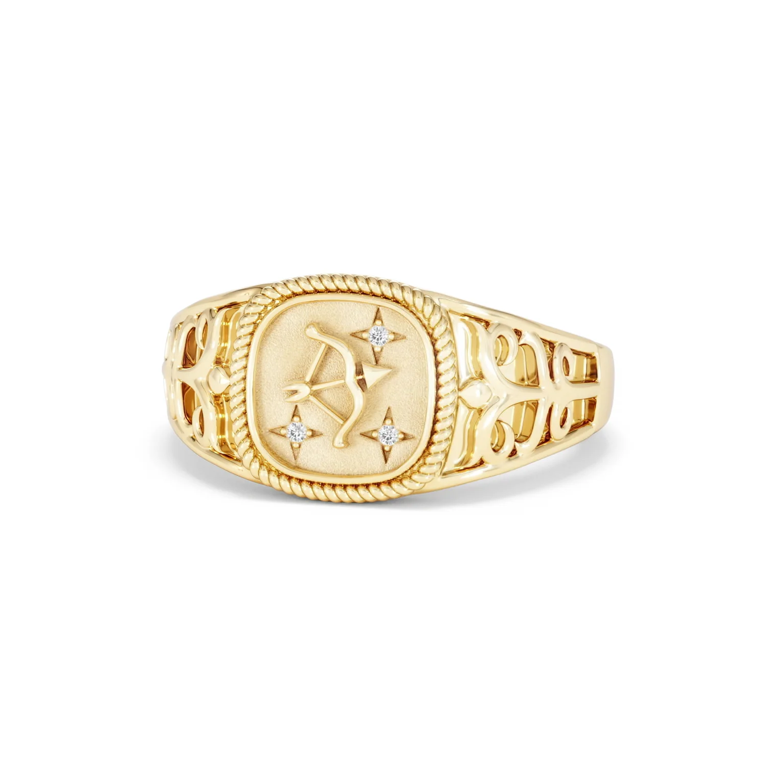 Sagittarius Zodiac 0.01ct Lab Diamond Signet Ring in 18K Gold Vermeil - Image 84