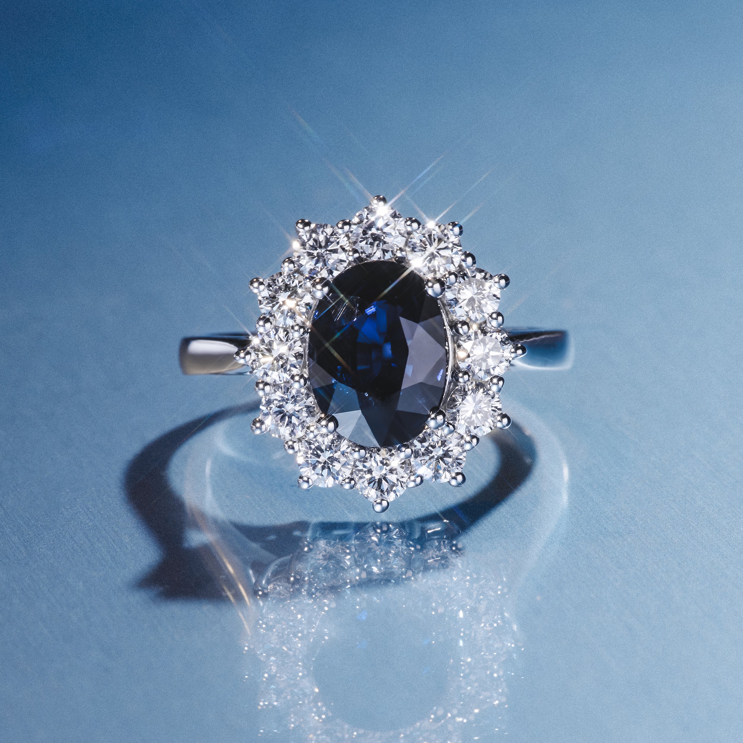 Sapphire 2.3ct And Lab Diamond 1ct Cluster Ring in Platinum - Image 6