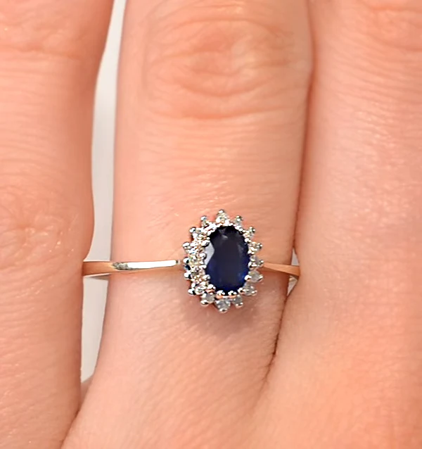 Sapphire 6 x 4mm And Diamond 9K Gold Ring - Image 4