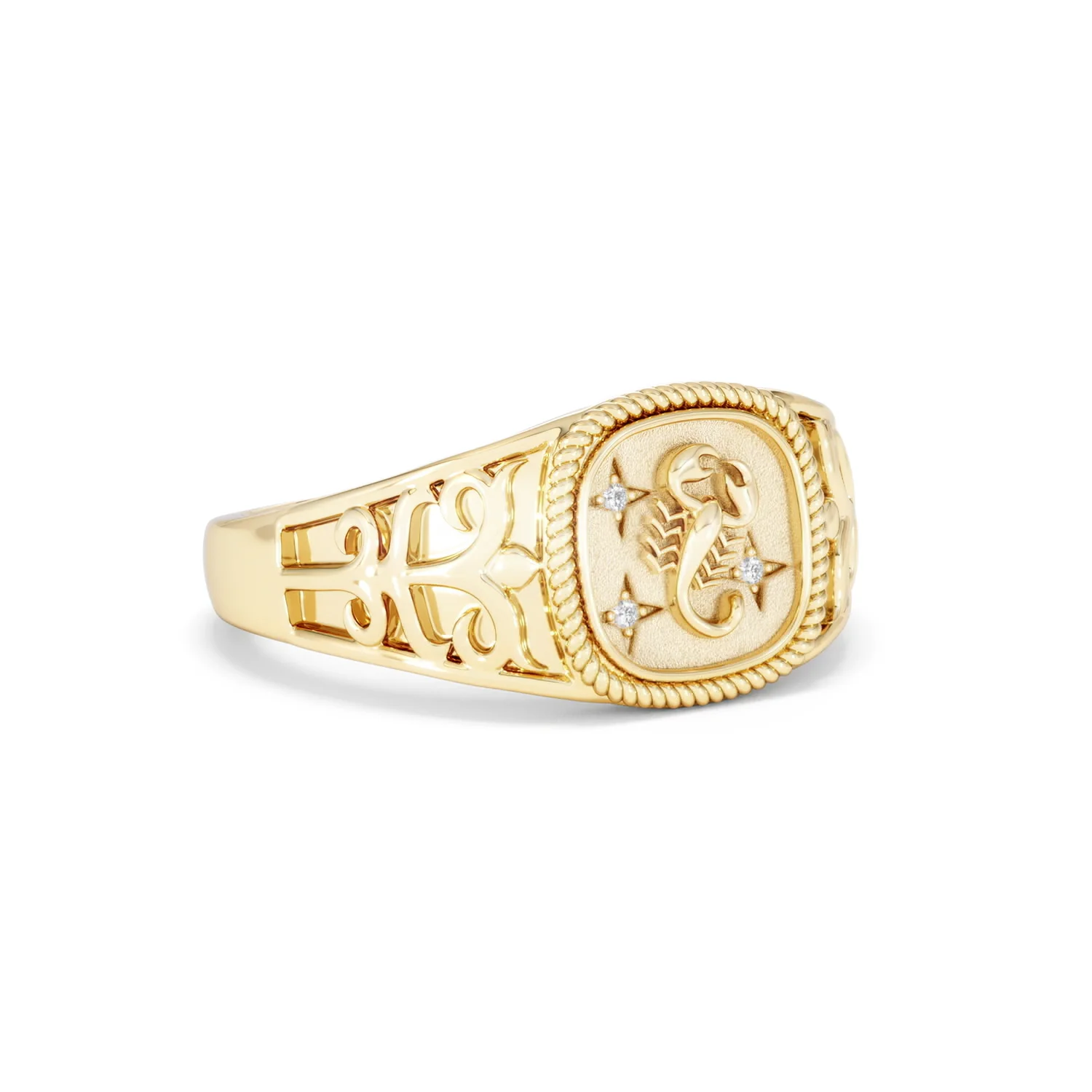 Scorpio Zodiac 0.01ct Lab Diamond Signet Ring in 18K Gold Vermeil - Image 14