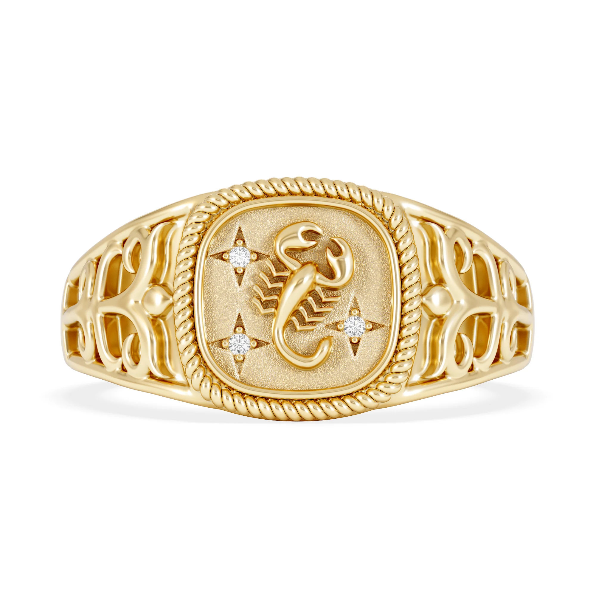 Scorpio Zodiac 0.01ct Lab Diamond Signet Ring in 18K Gold Vermeil - Image 6