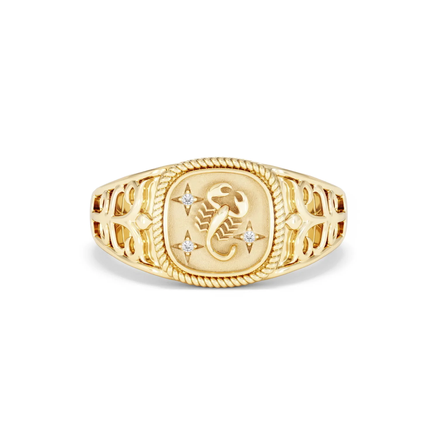 Scorpio Zodiac 0.01ct Lab Diamond Signet Ring in 18K Gold Vermeil - Image 7