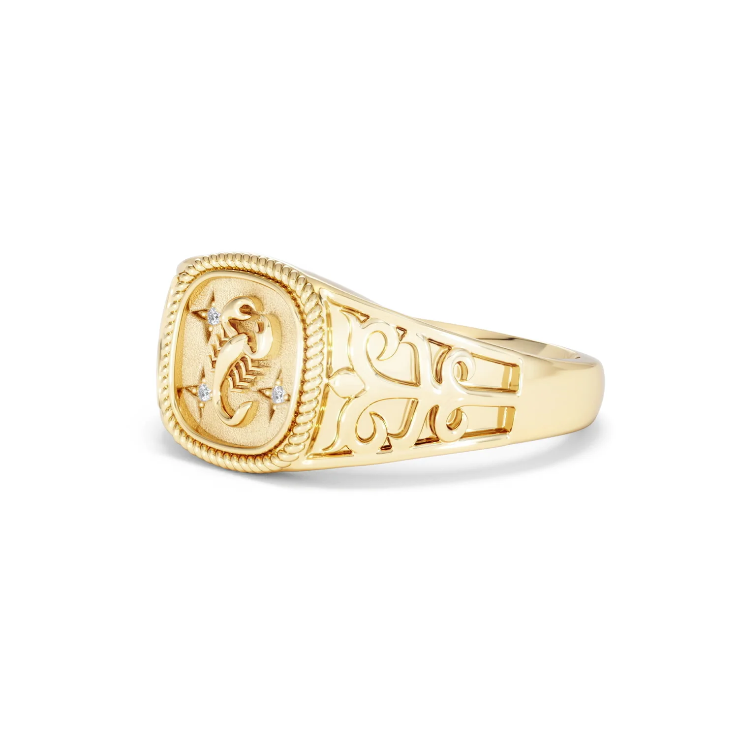 Scorpio Zodiac 0.01ct Lab Diamond Signet Ring in 18K Gold Vermeil - Image 77