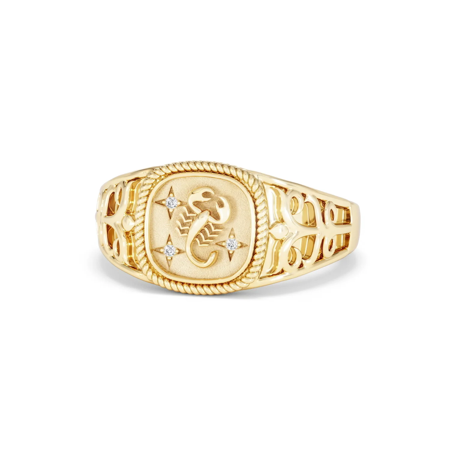Scorpio Zodiac 0.01ct Lab Diamond Signet Ring in 18K Gold Vermeil - Image 84