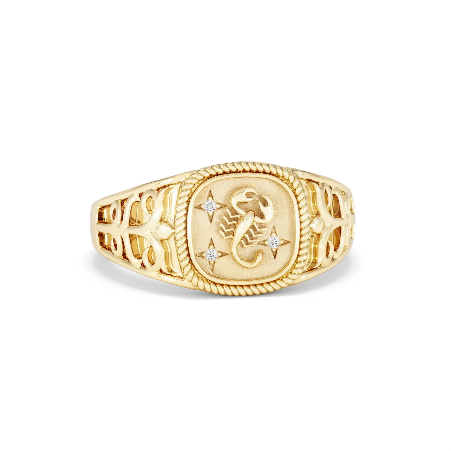 Scorpio Zodiac 0.01ct Lab Diamond Signet Ring in 18K Gold Vermeil - Image 9