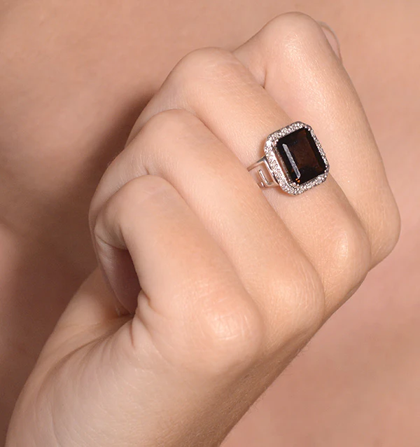 Smokey Quartz 3.28ct And Diamond 9K White Gold Ring SIZES AVAILABLE K L M N O P - Image 3