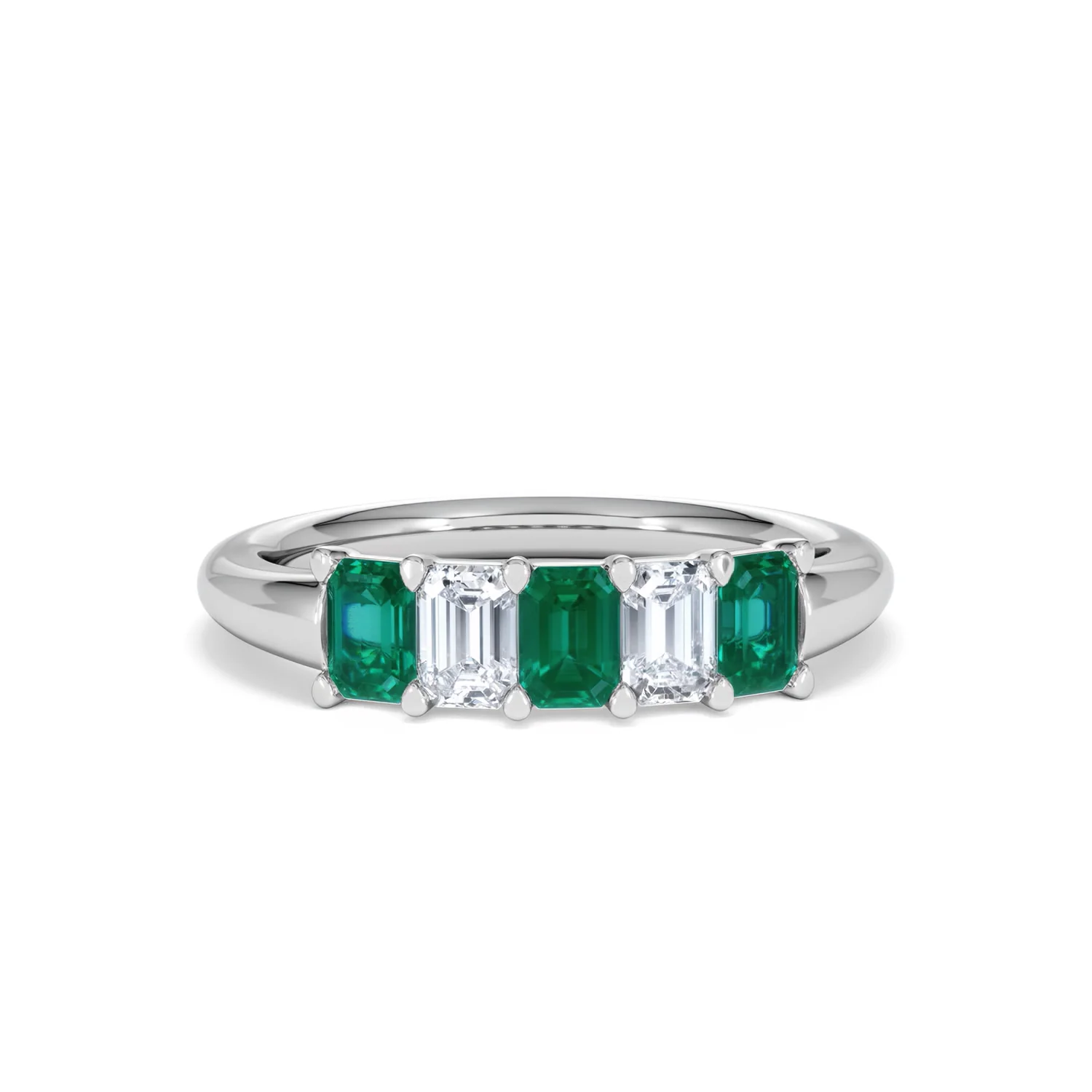 Solene 0.75ct Emerald Cut Lab Emerald and Lab Diamond Half Eternity Ring in 18K White Gold - Image 10