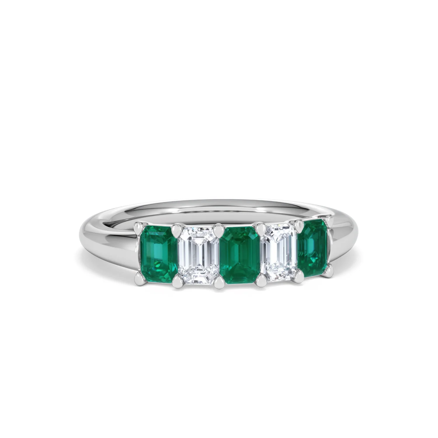 Solene 0.75ct Emerald Cut Lab Emerald and Lab Diamond Half Eternity Ring in 18K White Gold - Image 11