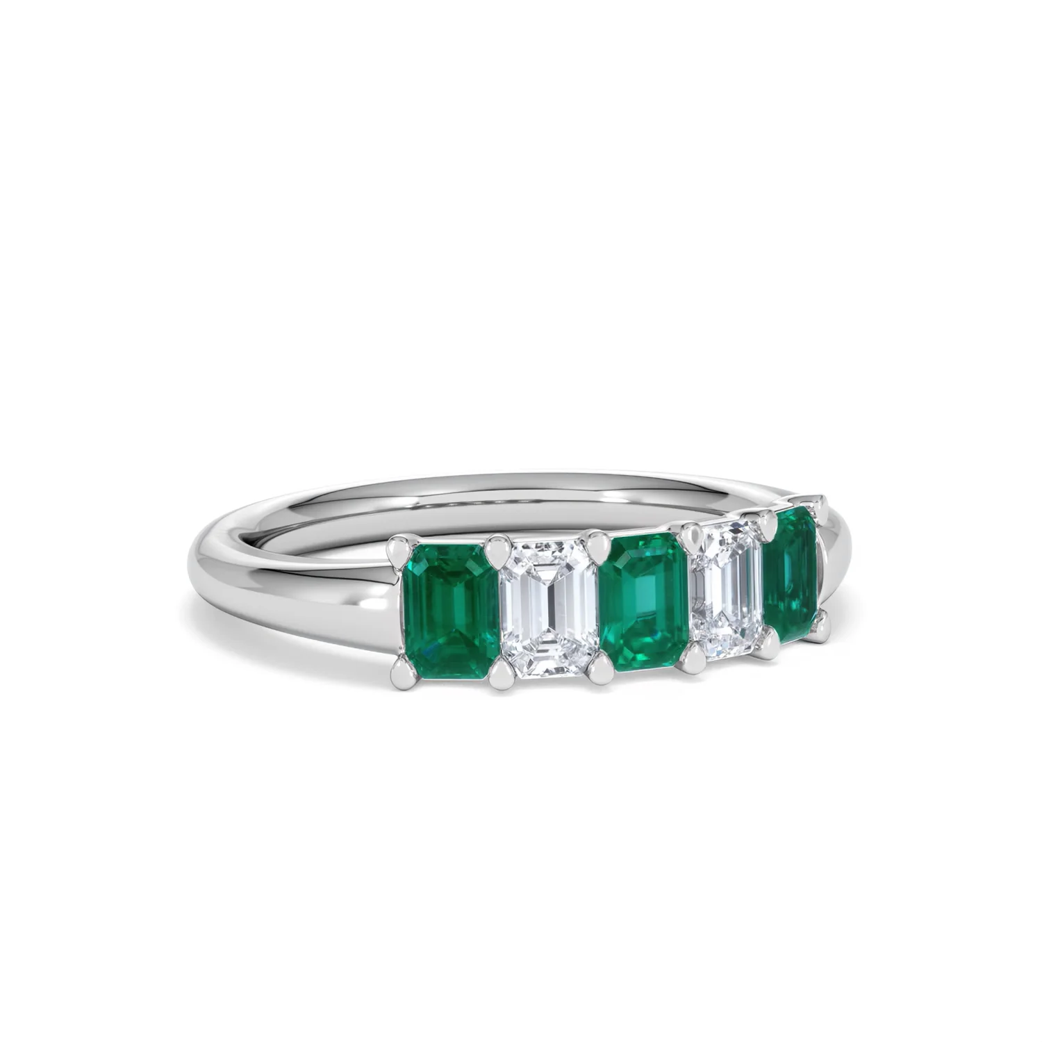 Solene 0.75ct Emerald Cut Lab Emerald and Lab Diamond Half Eternity Ring in 18K White Gold - Image 14