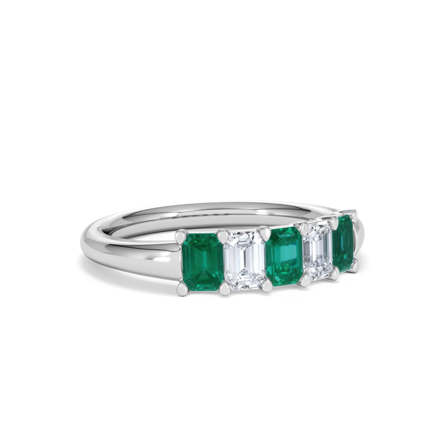 Solene 0.75ct Emerald Cut Lab Emerald and Lab Diamond Half Eternity Ring in 18K White Gold - Image 15