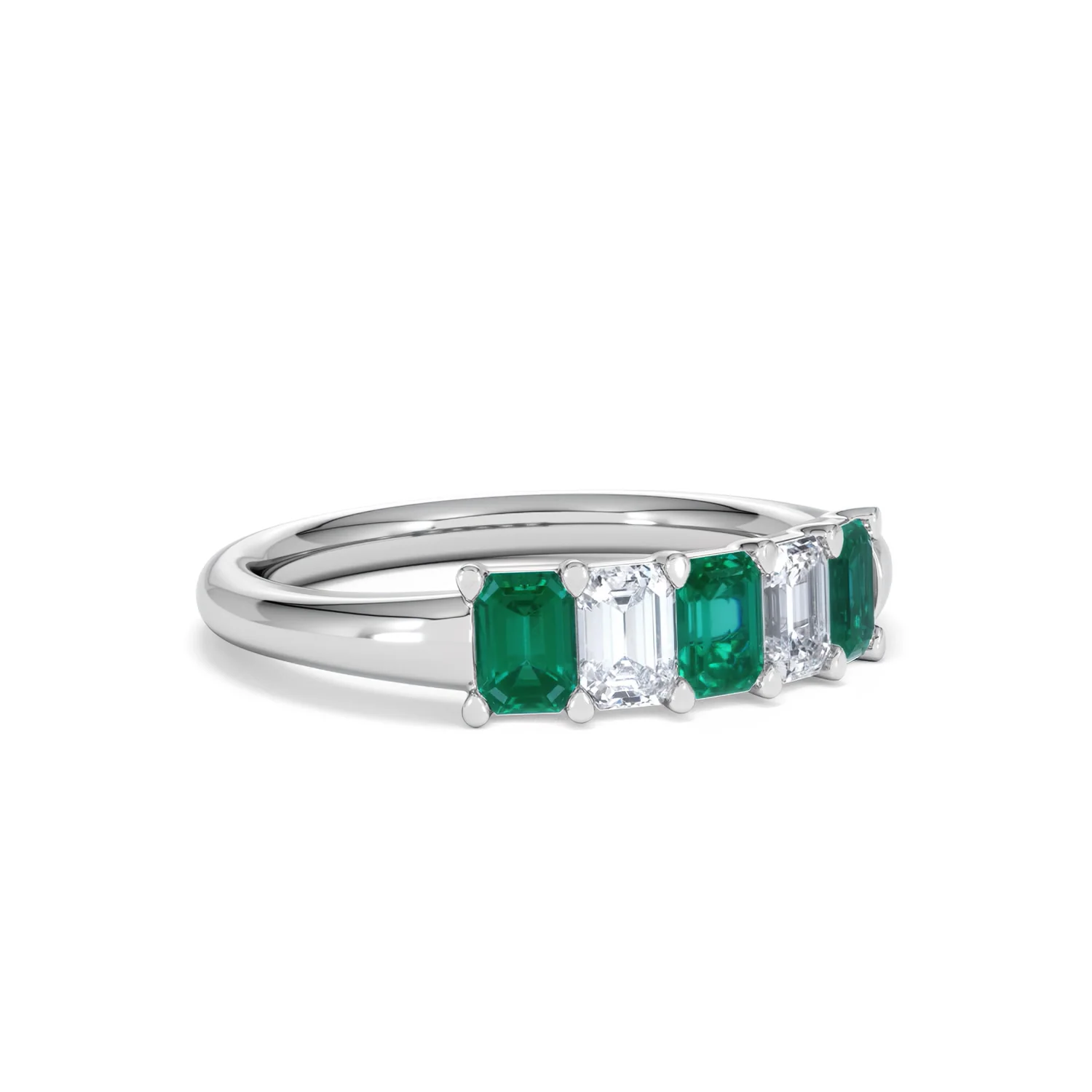 Solene 0.75ct Emerald Cut Lab Emerald and Lab Diamond Half Eternity Ring in 18K White Gold - Image 16