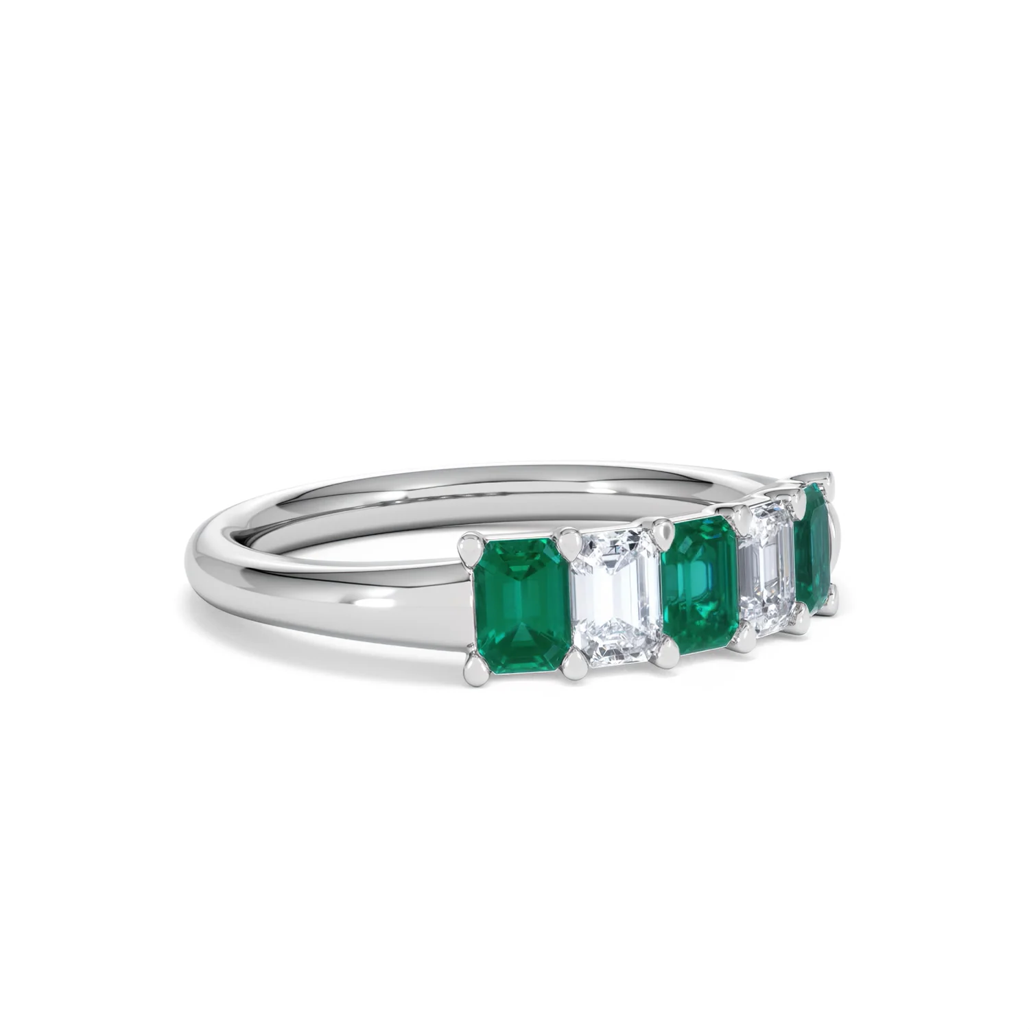 Solene 0.75ct Emerald Cut Lab Emerald and Lab Diamond Half Eternity Ring in 18K White Gold - Image 17