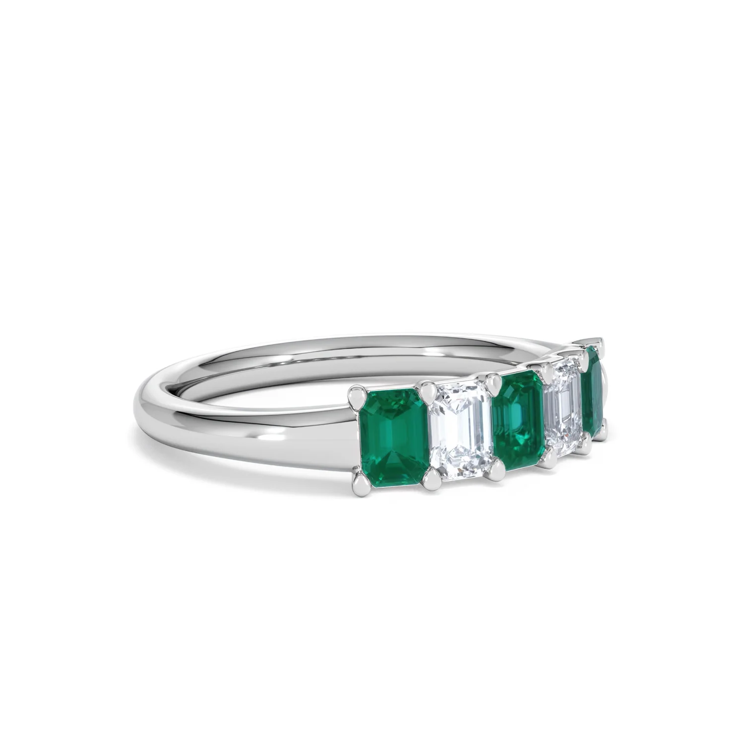 Solene 0.75ct Emerald Cut Lab Emerald and Lab Diamond Half Eternity Ring in 18K White Gold - Image 18