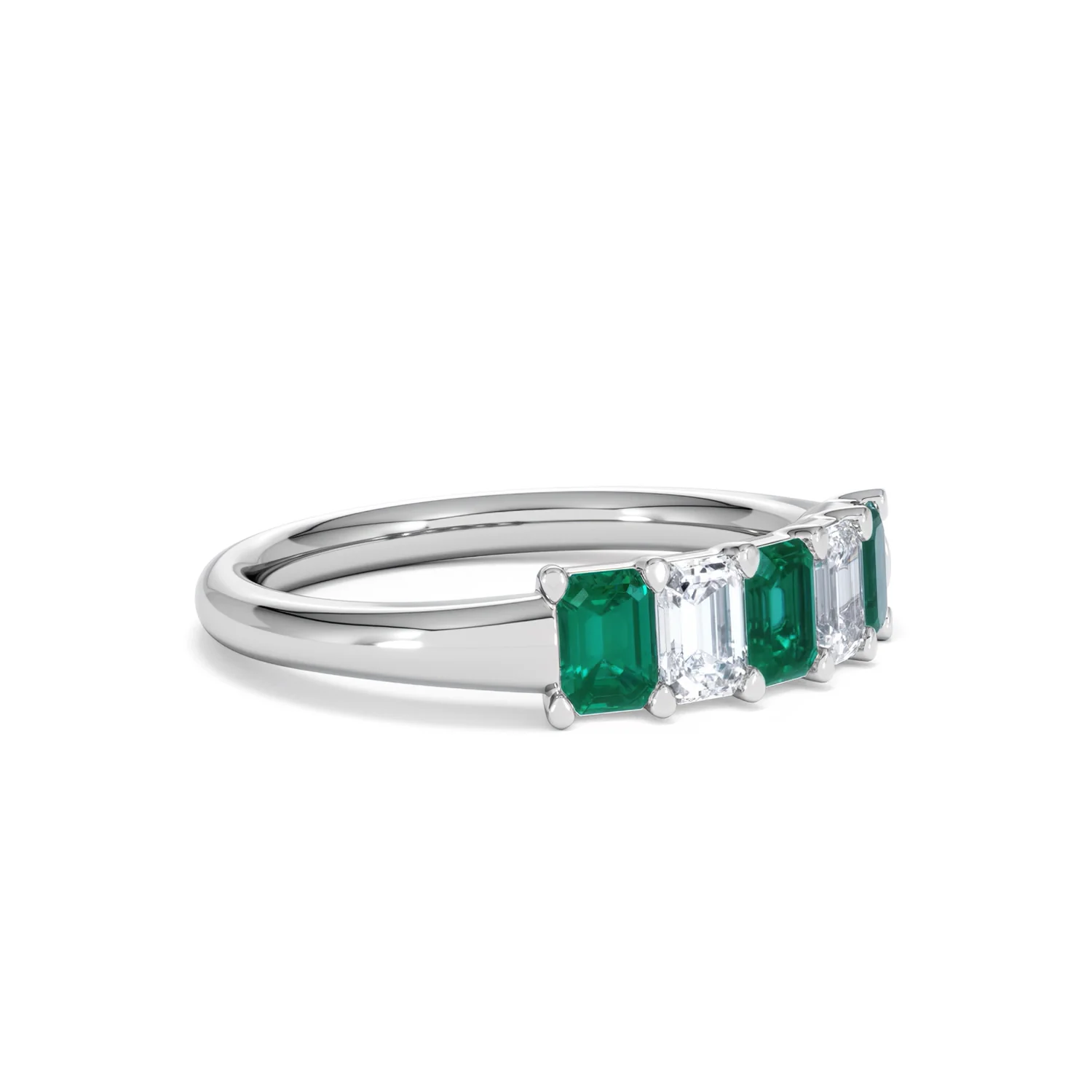 Solene 0.75ct Emerald Cut Lab Emerald and Lab Diamond Half Eternity Ring in 18K White Gold - Image 19