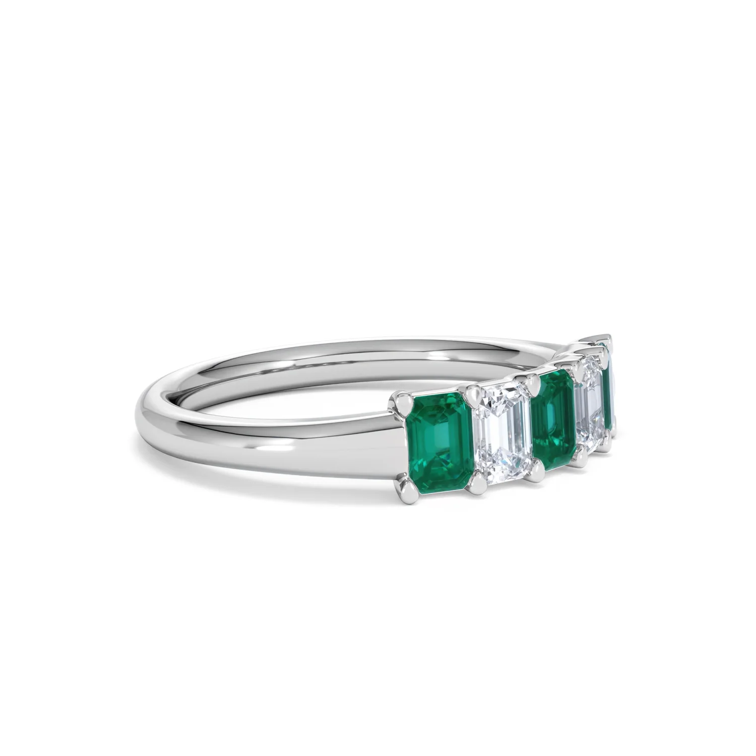 Solene 0.75ct Emerald Cut Lab Emerald and Lab Diamond Half Eternity Ring in 18K White Gold - Image 20