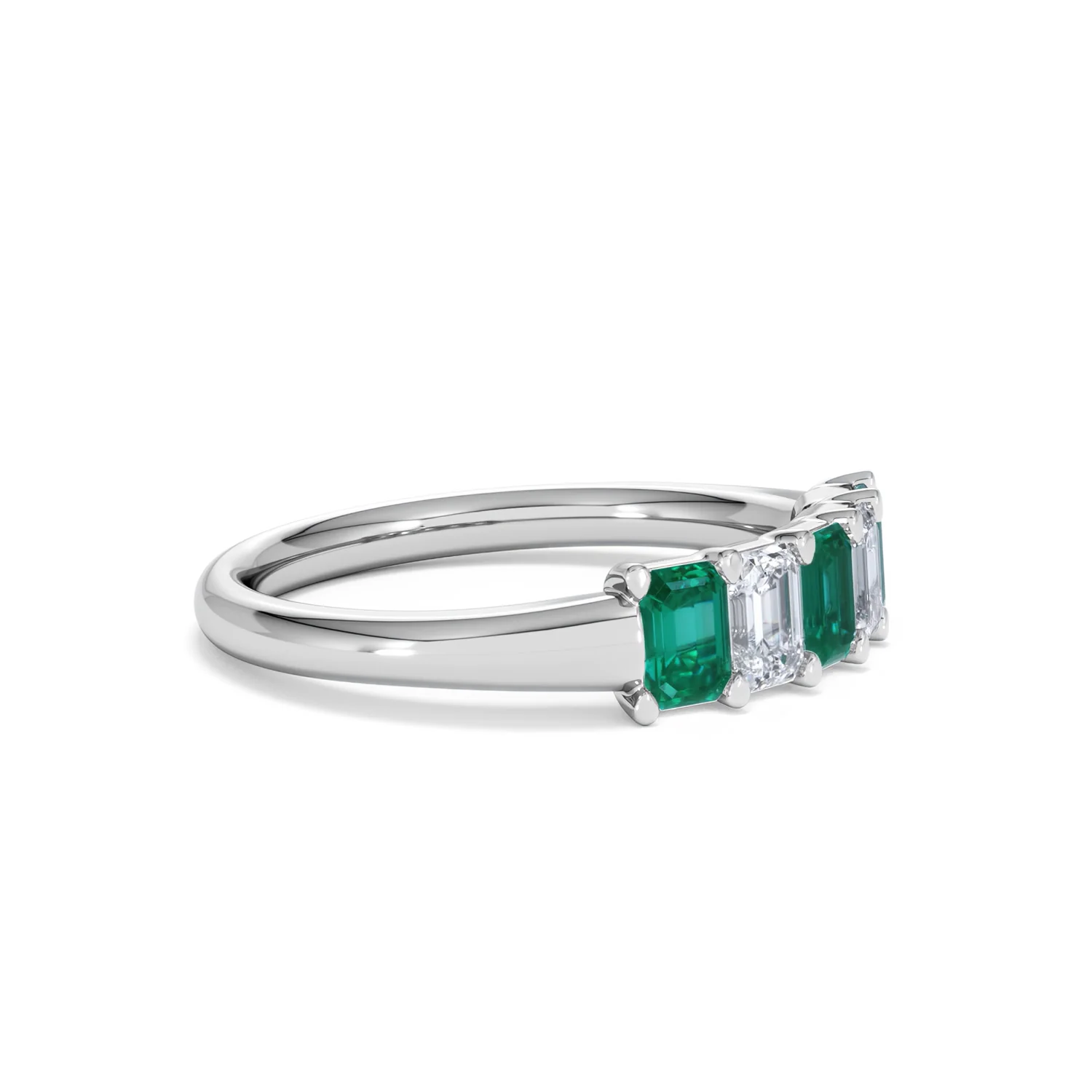Solene 0.75ct Emerald Cut Lab Emerald and Lab Diamond Half Eternity Ring in 18K White Gold - Image 22