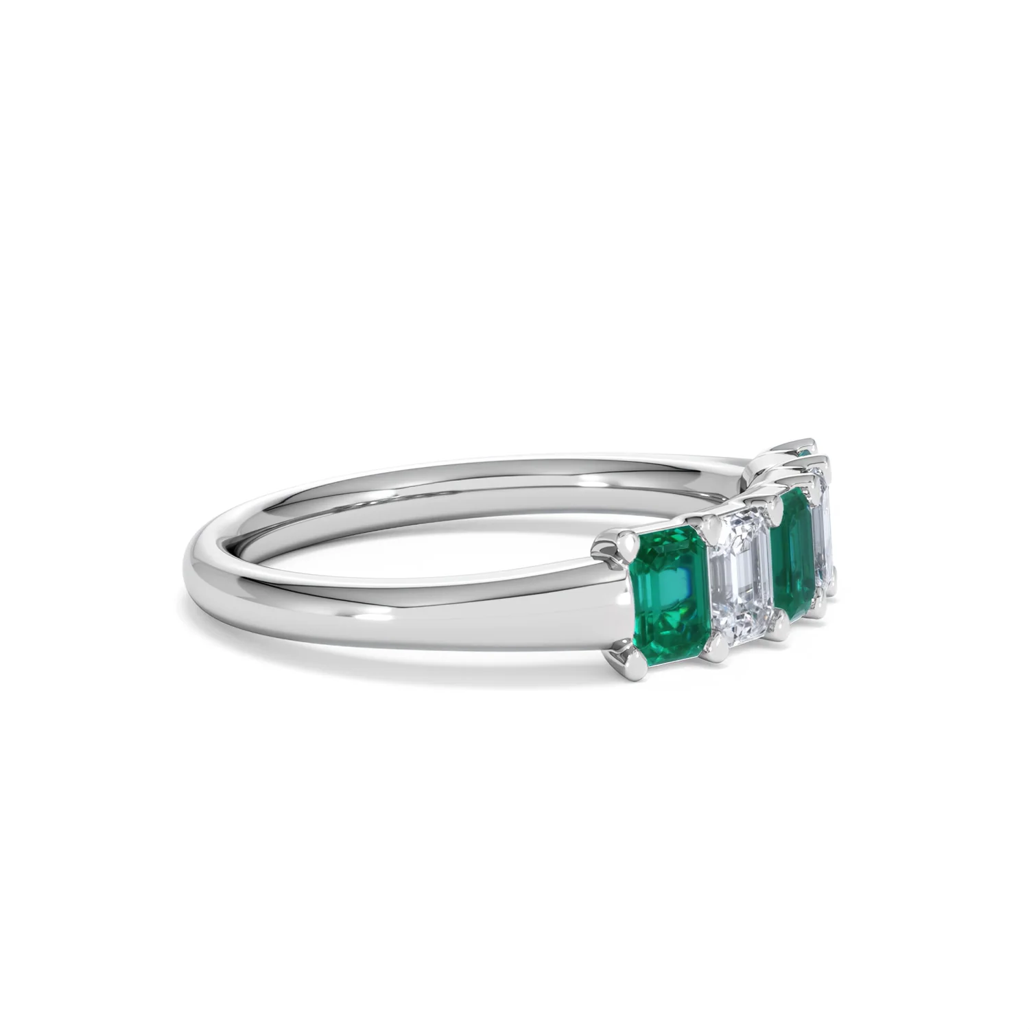 Solene 0.75ct Emerald Cut Lab Emerald and Lab Diamond Half Eternity Ring in 18K White Gold - Image 23