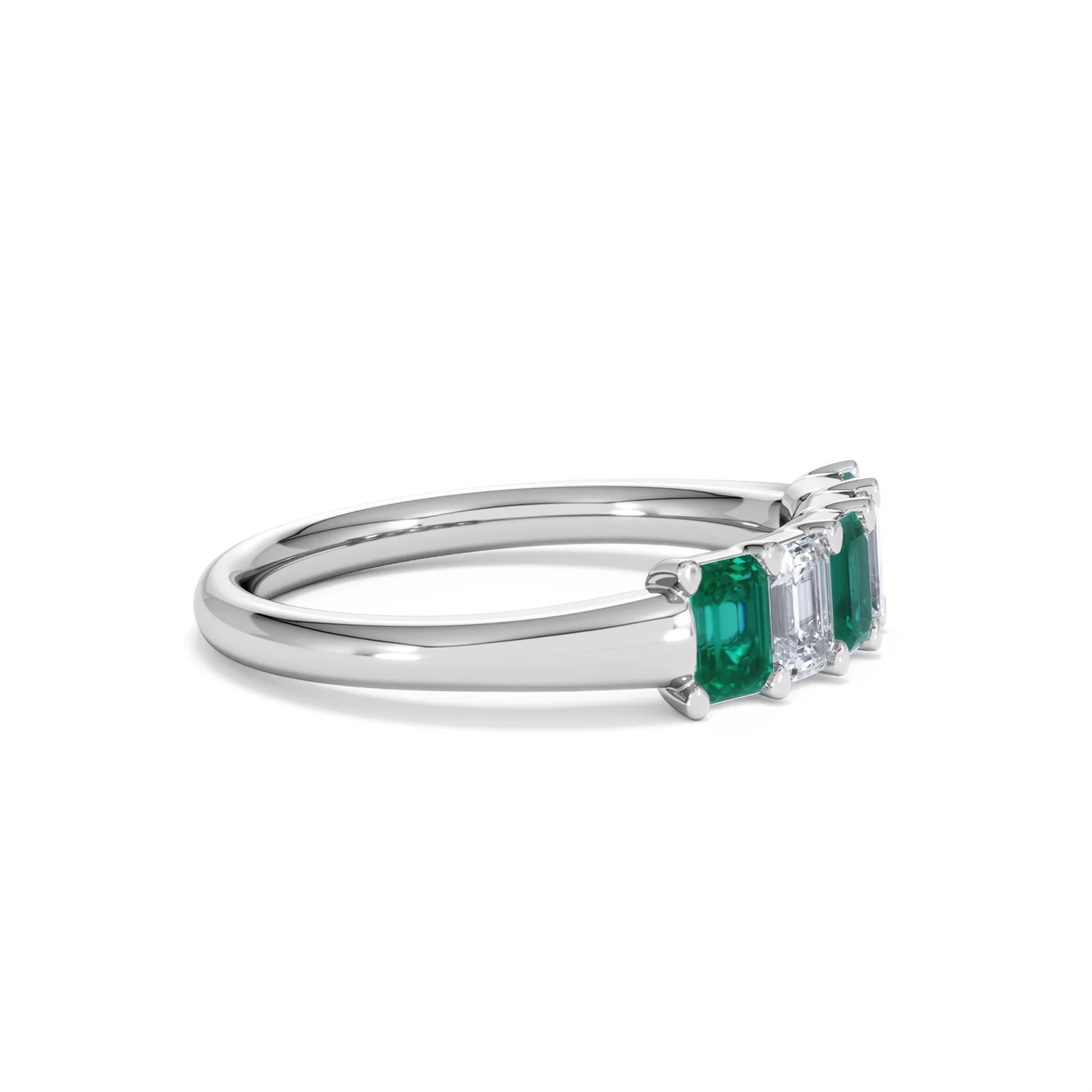 Solene 0.75ct Emerald Cut Lab Emerald and Lab Diamond Half Eternity Ring in 18K White Gold - Image 24