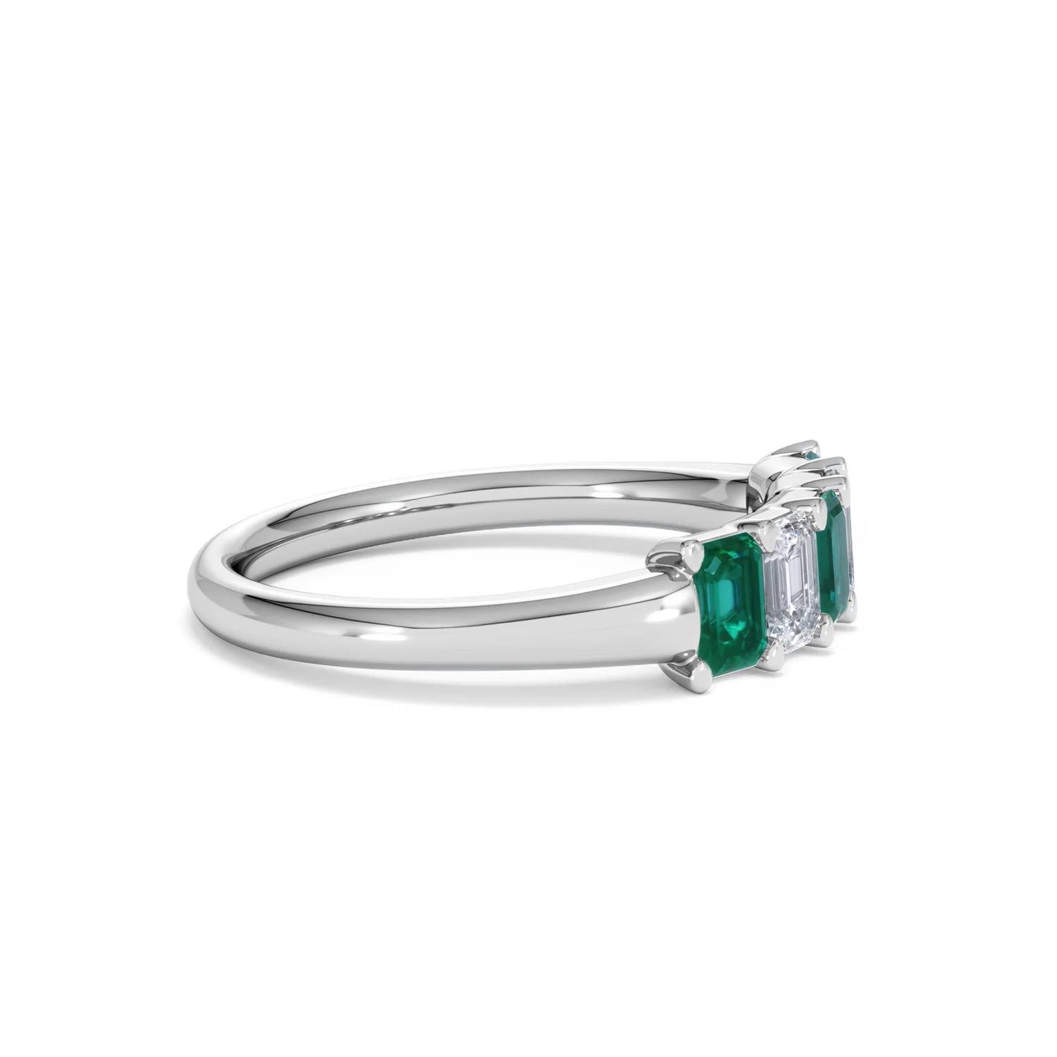 Solene 0.75ct Emerald Cut Lab Emerald and Lab Diamond Half Eternity Ring in 18K White Gold - Image 25