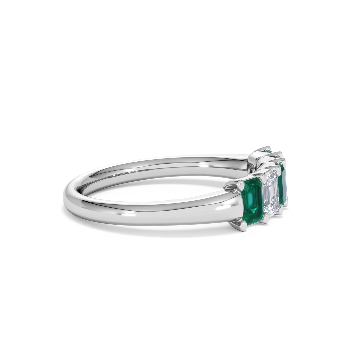 Solene 0.75ct Emerald Cut Lab Emerald and Lab Diamond Half Eternity Ring in 18K White Gold - Image 26
