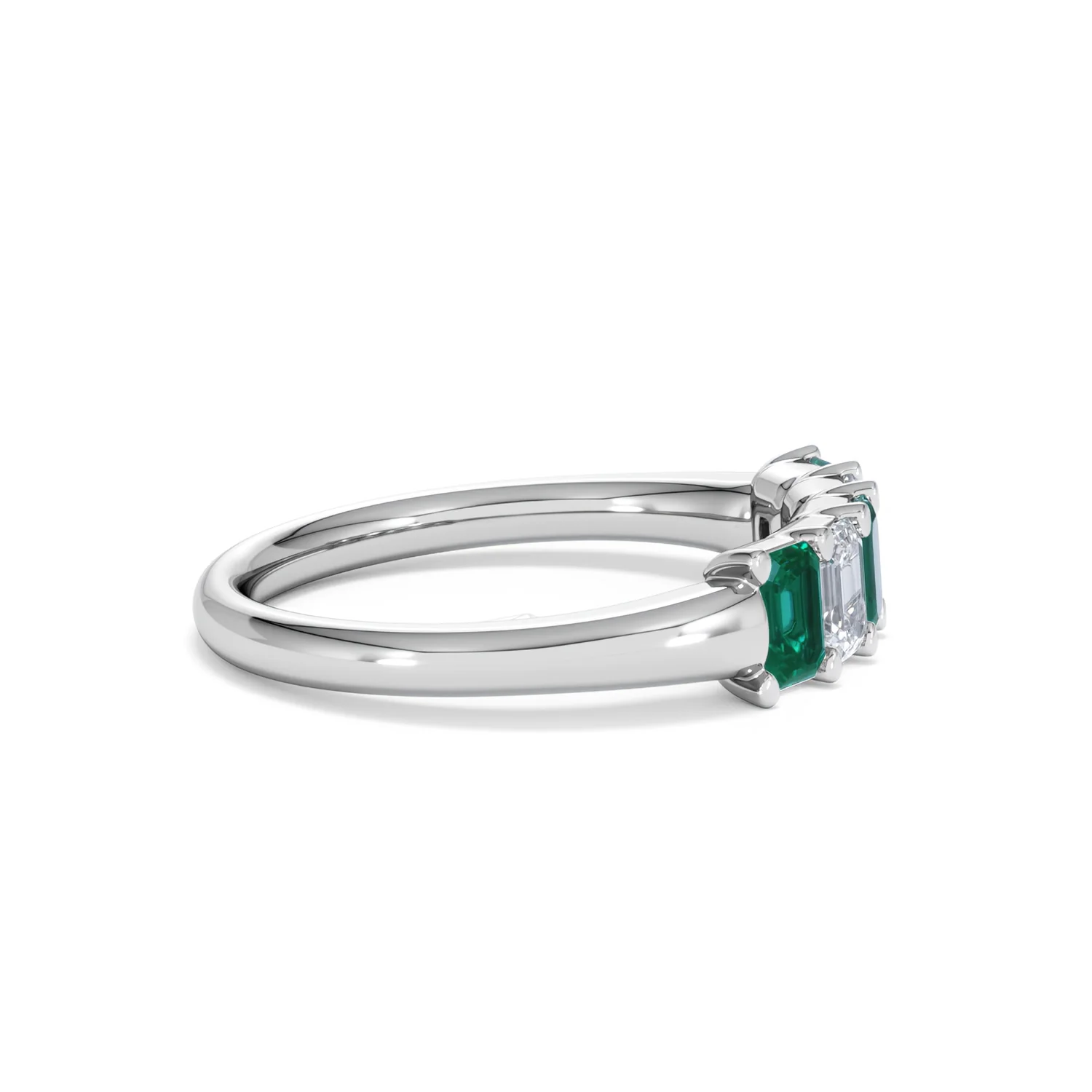 Solene 0.75ct Emerald Cut Lab Emerald and Lab Diamond Half Eternity Ring in 18K White Gold - Image 27