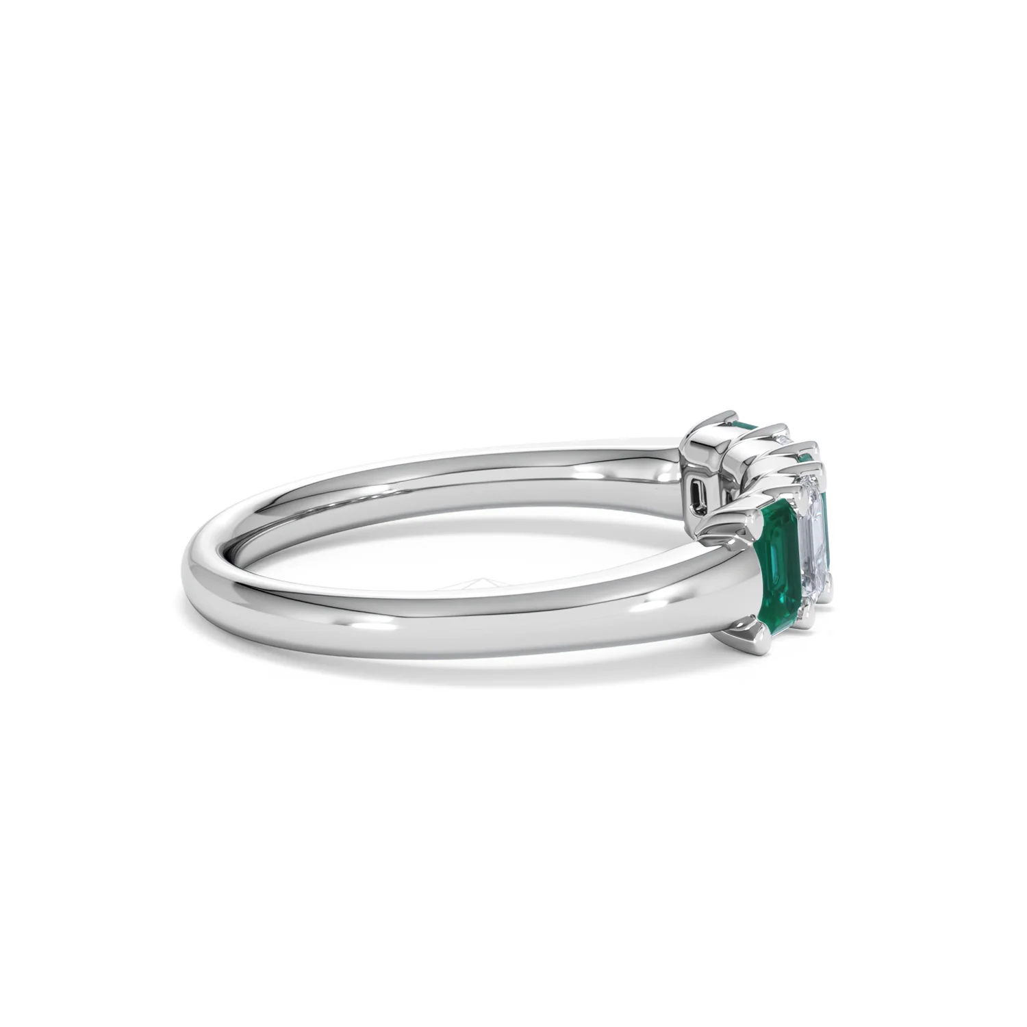 Solene 0.75ct Emerald Cut Lab Emerald and Lab Diamond Half Eternity Ring in 18K White Gold - Image 29