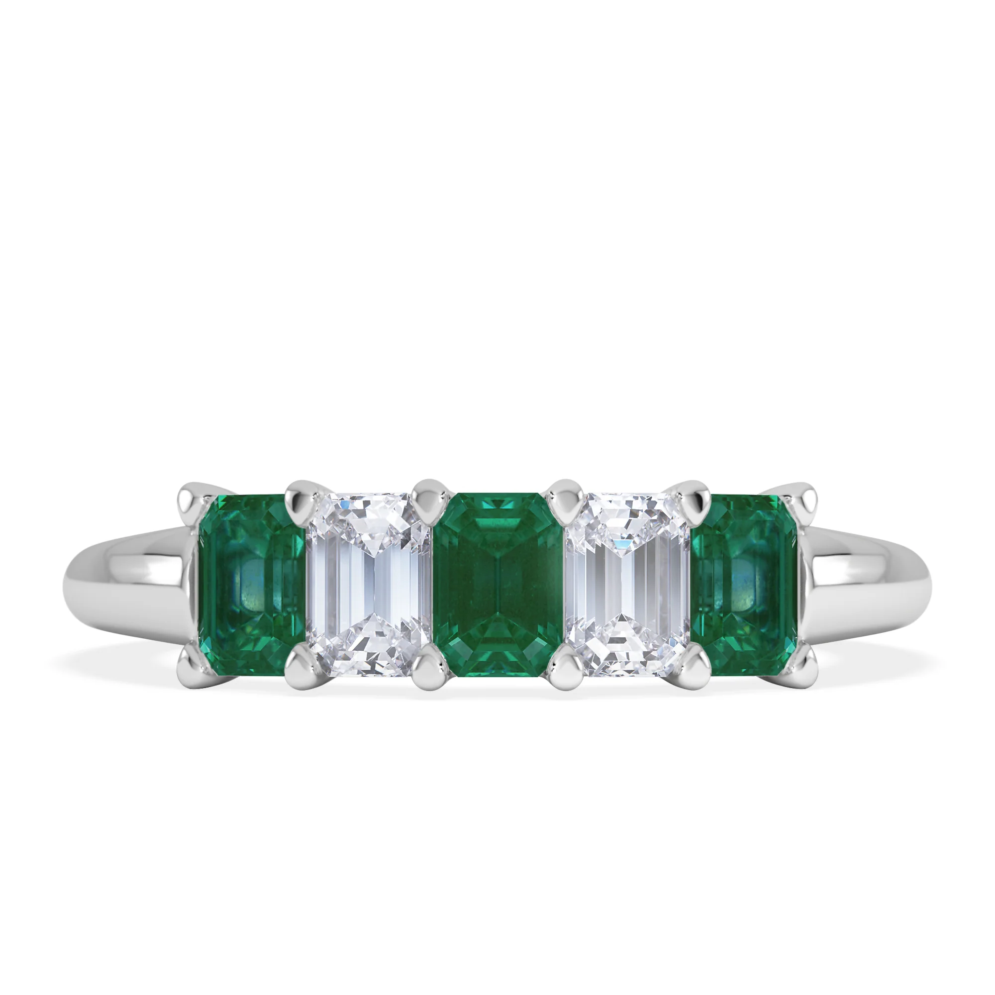 Solene 0.75ct Emerald Cut Lab Emerald and Lab Diamond Half Eternity Ring in 18K White Gold - Image 3