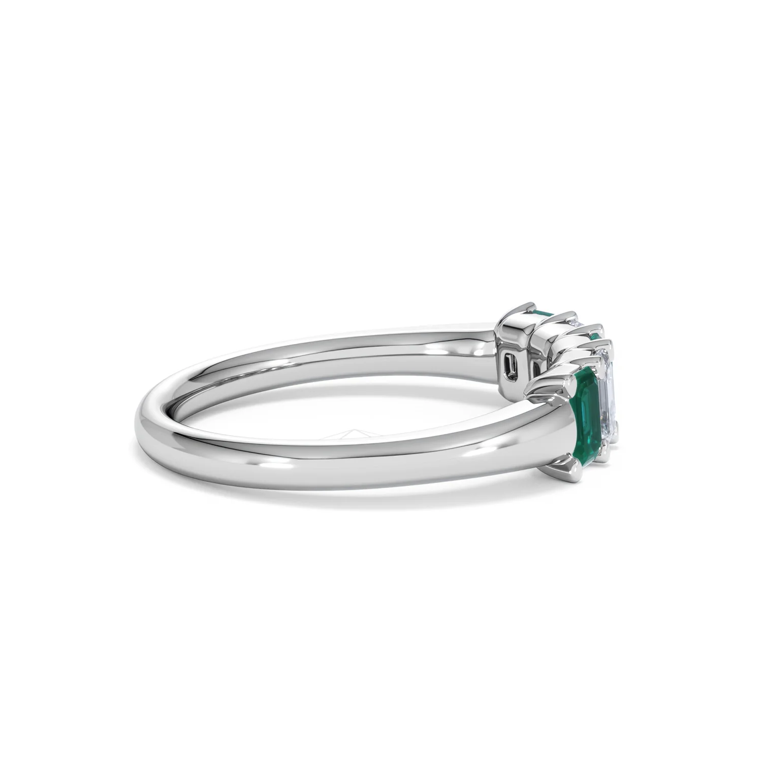 Solene 0.75ct Emerald Cut Lab Emerald and Lab Diamond Half Eternity Ring in 18K White Gold - Image 30