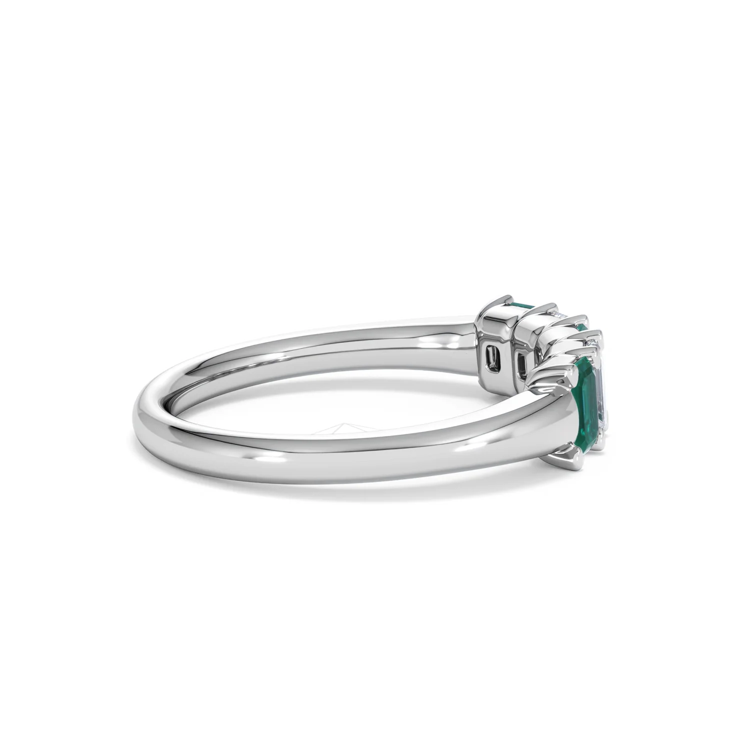 Solene 0.75ct Emerald Cut Lab Emerald and Lab Diamond Half Eternity Ring in 18K White Gold - Image 31
