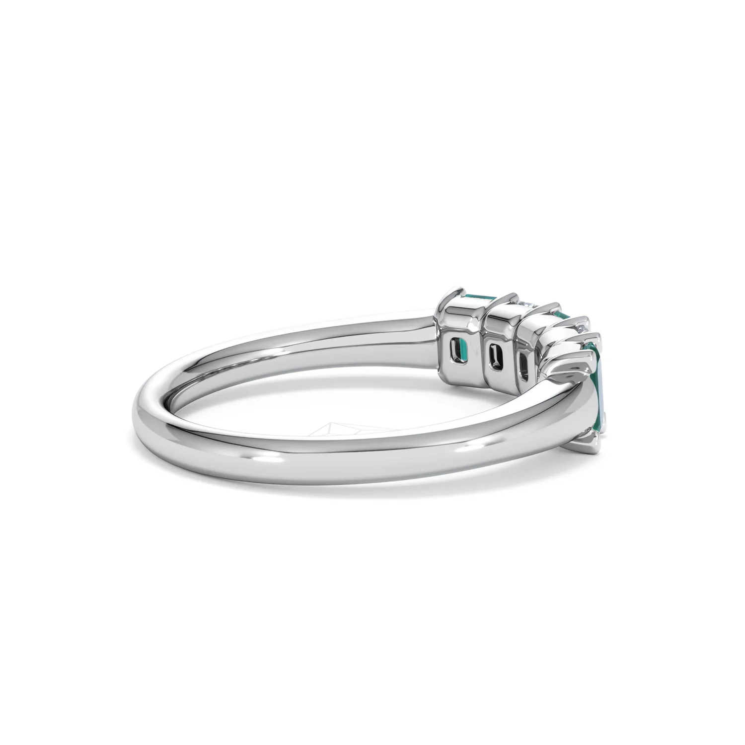 Solene 0.75ct Emerald Cut Lab Emerald and Lab Diamond Half Eternity Ring in 18K White Gold - Image 34