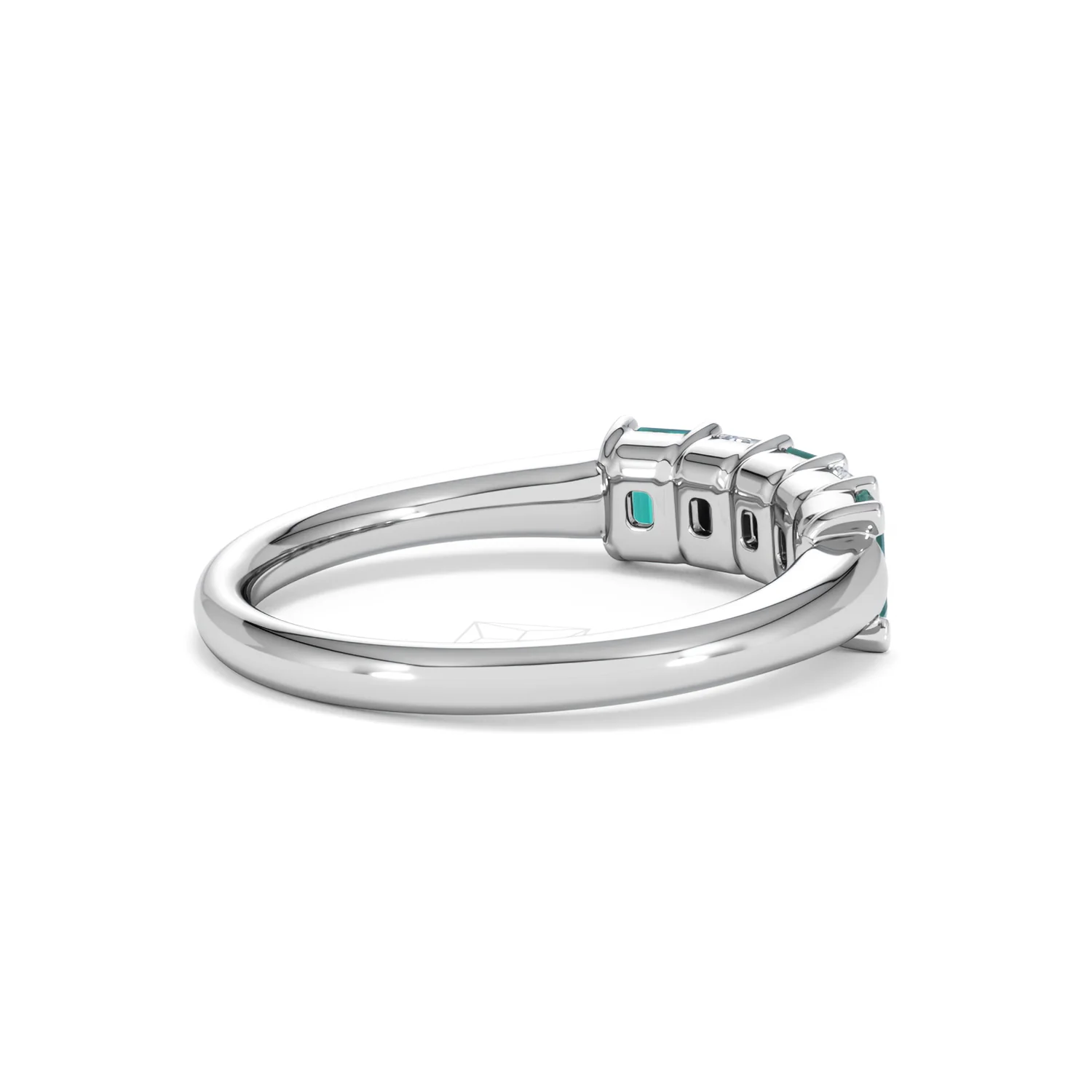 Solene 0.75ct Emerald Cut Lab Emerald and Lab Diamond Half Eternity Ring in 18K White Gold - Image 36