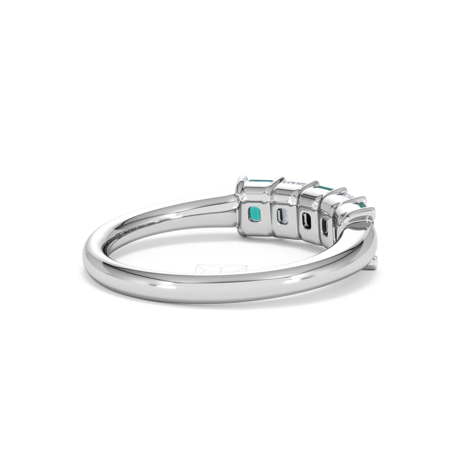 Solene 0.75ct Emerald Cut Lab Emerald and Lab Diamond Half Eternity Ring in 18K White Gold - Image 38